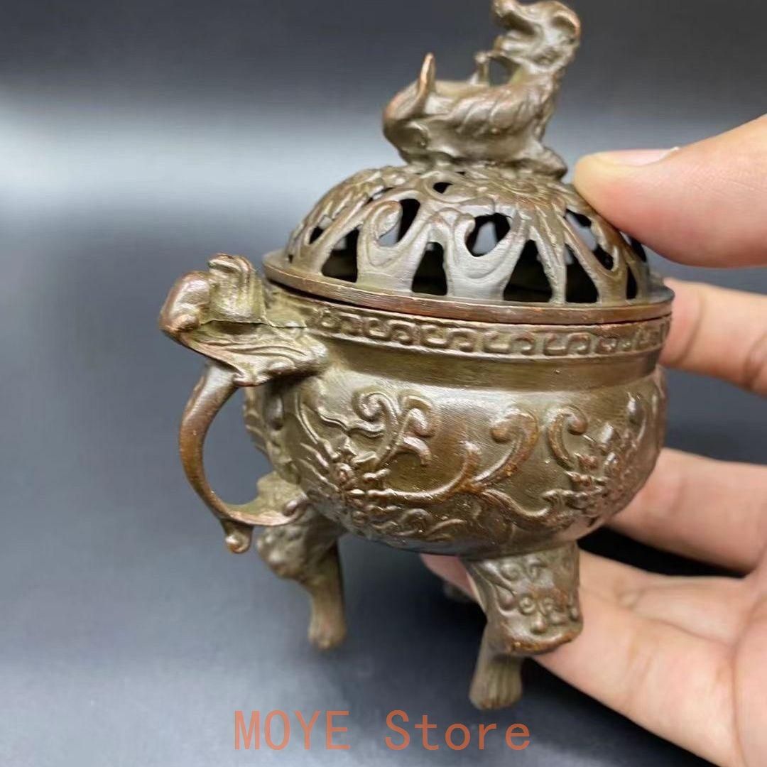 香炉 双耳三足鼎瑞獣獅子薫香炉 銅製品 工芸品 置物 - メルカリ