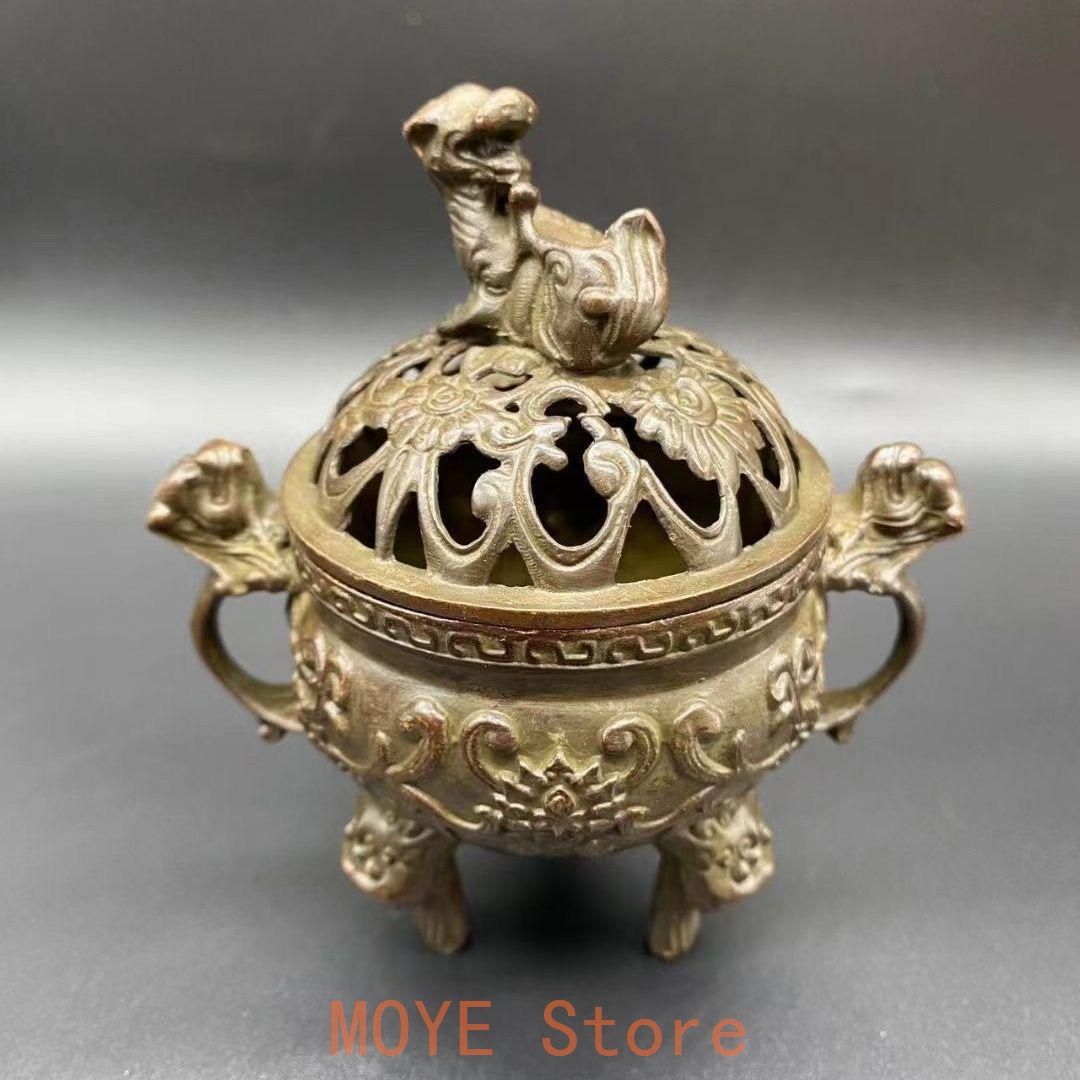 香炉 双耳三足鼎瑞獣獅子薫香炉 銅製品 工芸品 置物 - メルカリ