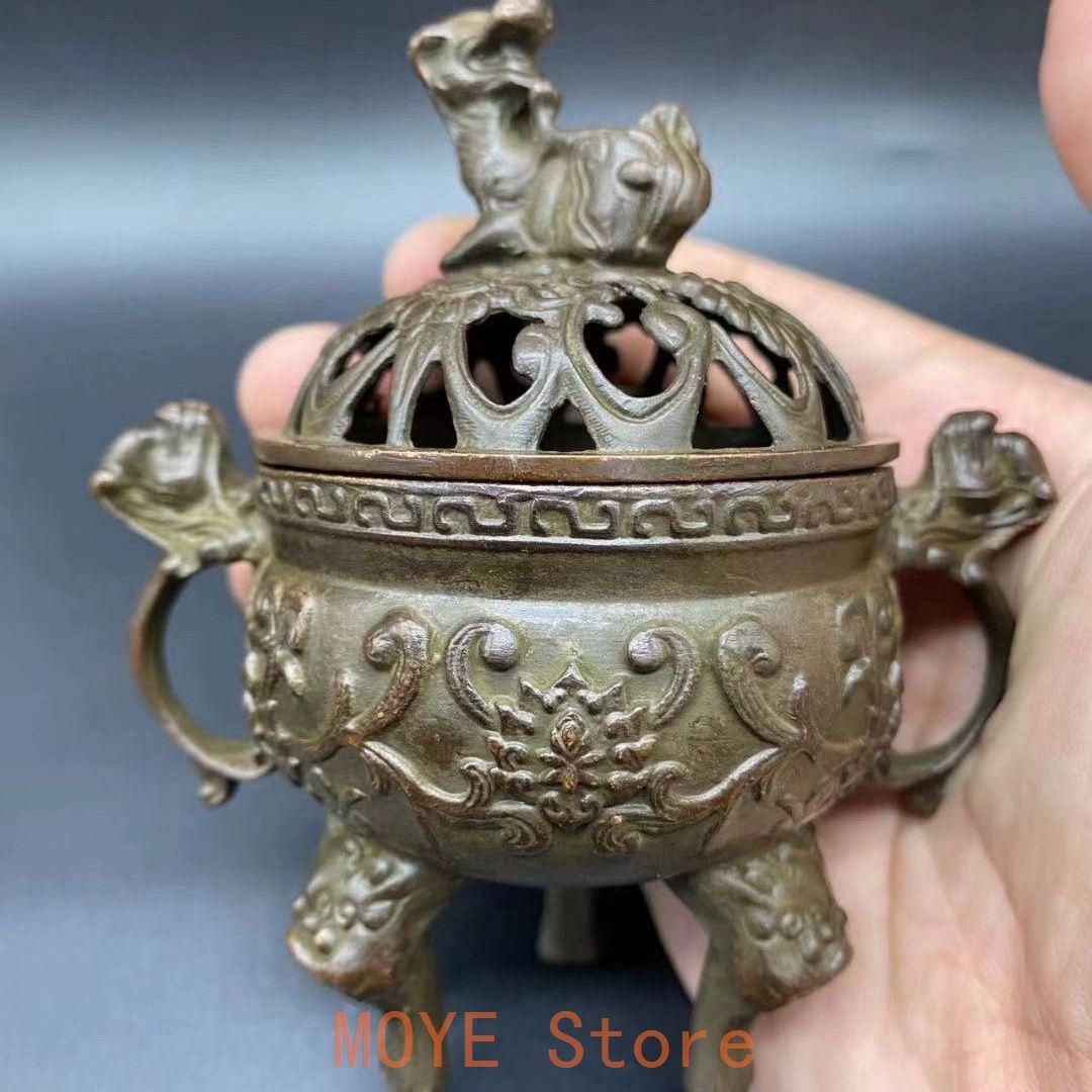 香炉 双耳三足鼎瑞獣獅子薫香炉 銅製品 工芸品 置物 - メルカリ