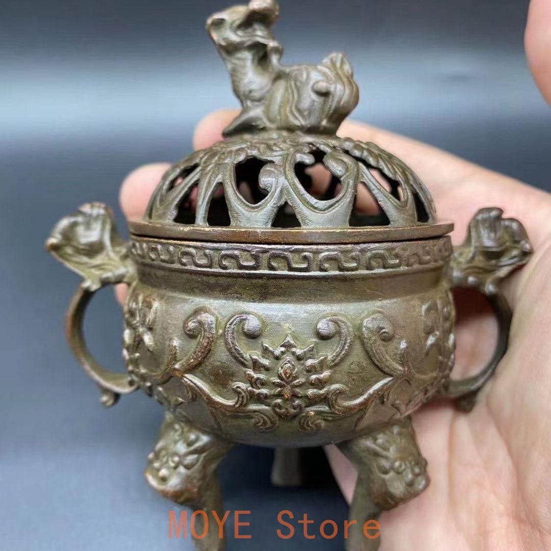 香炉　寺院仏具　獅子摘双耳三足香炉　真鍮製　金属工芸　ミ10 香炉 寺院仏具 獅子摘双耳三足香炉 真鍮製 金属工芸 ミ10