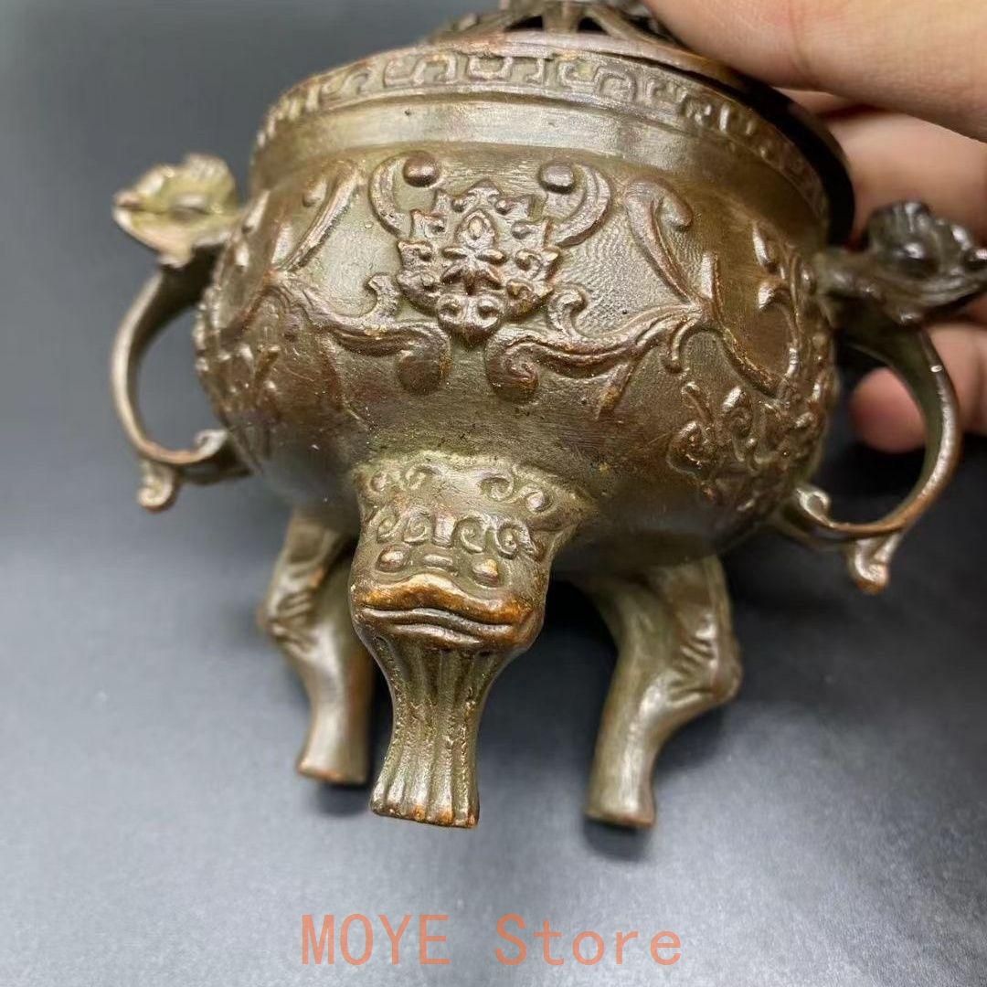 香炉 双耳三足鼎瑞獣獅子薫香炉 銅製品 工芸品 置物 - メルカリ
