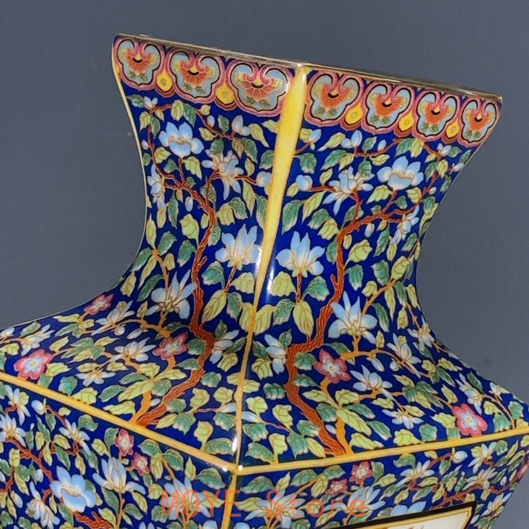 パステル琺瑯彩花鳥蒔絵四方尊瓶 景徳鎮 陶磁器 装飾品 現代工芸品