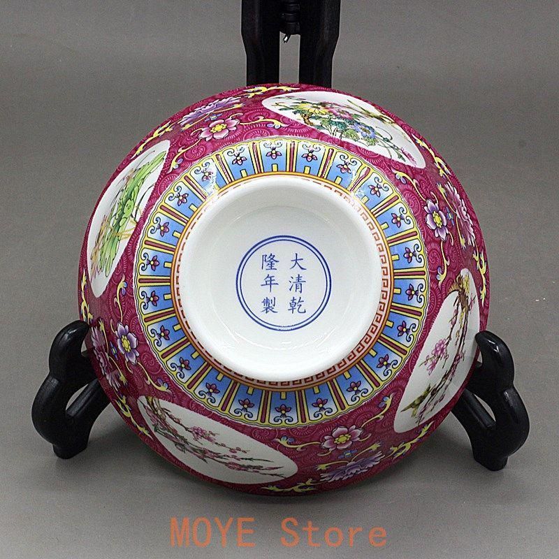 大清乾隆琺瑯彩紅地開窓花鳥碗 景徳鎮 陶磁器 装飾品 現代工芸品 美術