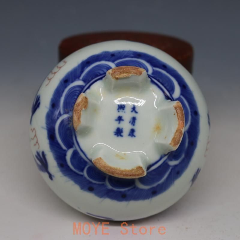清康熙青花釉里紅竜紋香薫炉 香道具景徳鎮 陶磁器 装飾品現代工芸品