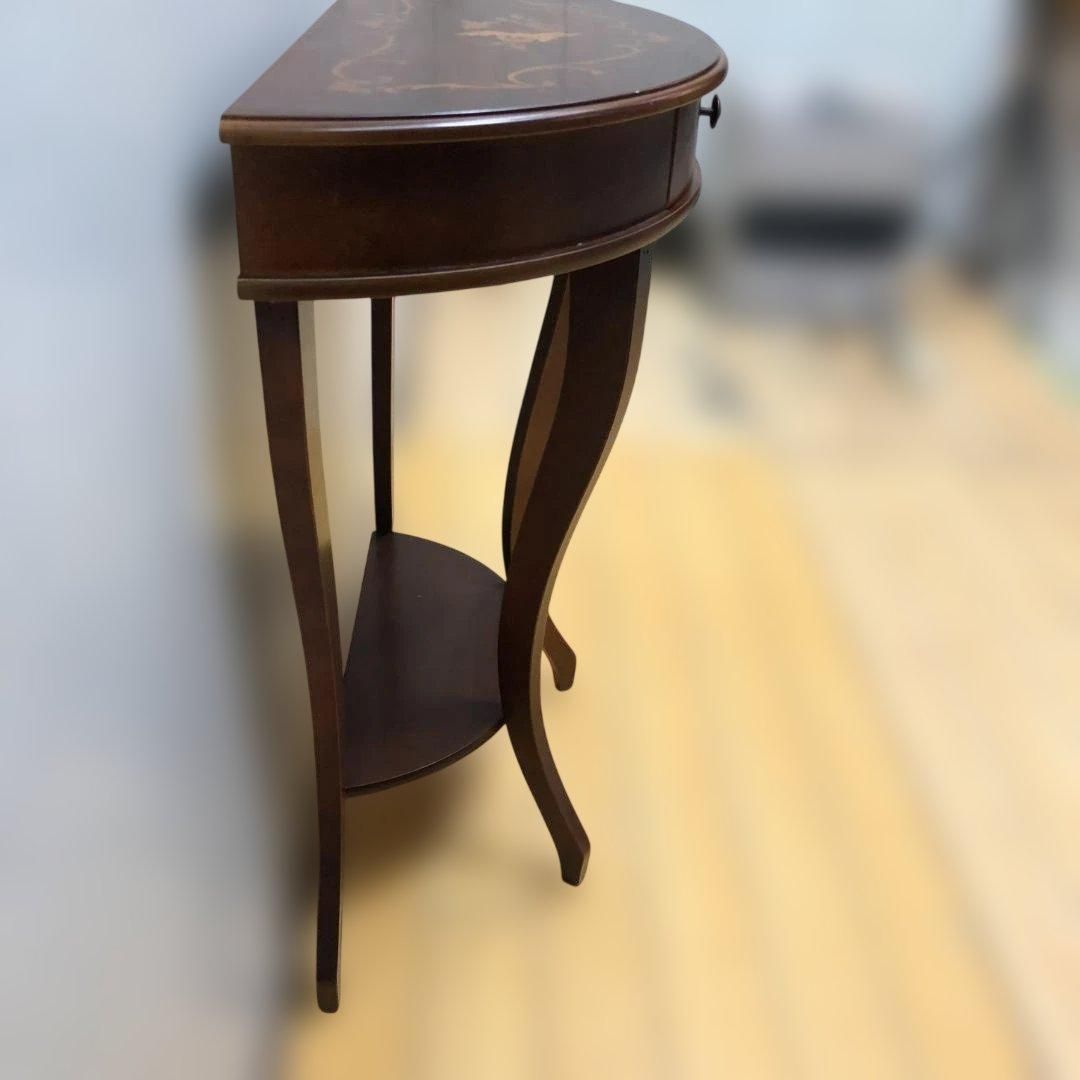 送料無料 クラシック調 半円コンソールテーブル 象嵌風 引き出し付 251127 送料無料 クラシック調 半円コンソールテーブル 象嵌風 引き出し付