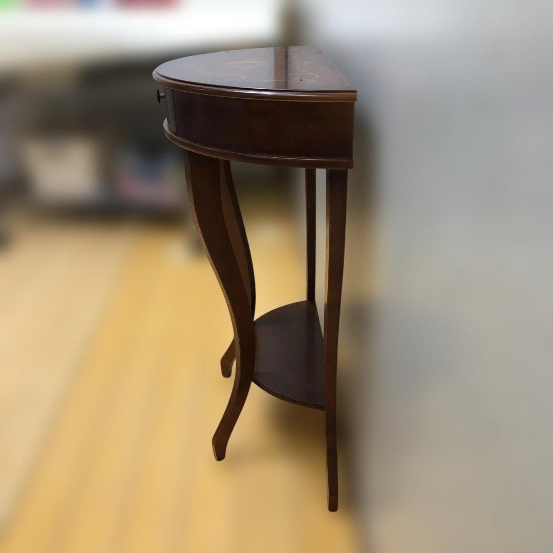 送料無料 クラシック調 半円コンソールテーブル 象嵌風 引き出し付 251127 送料無料 クラシック調 半円コンソールテーブル 象嵌風 引き出し付