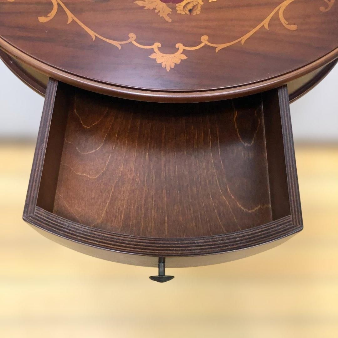 送料無料 クラシック調 半円コンソールテーブル 象嵌風 引き出し付