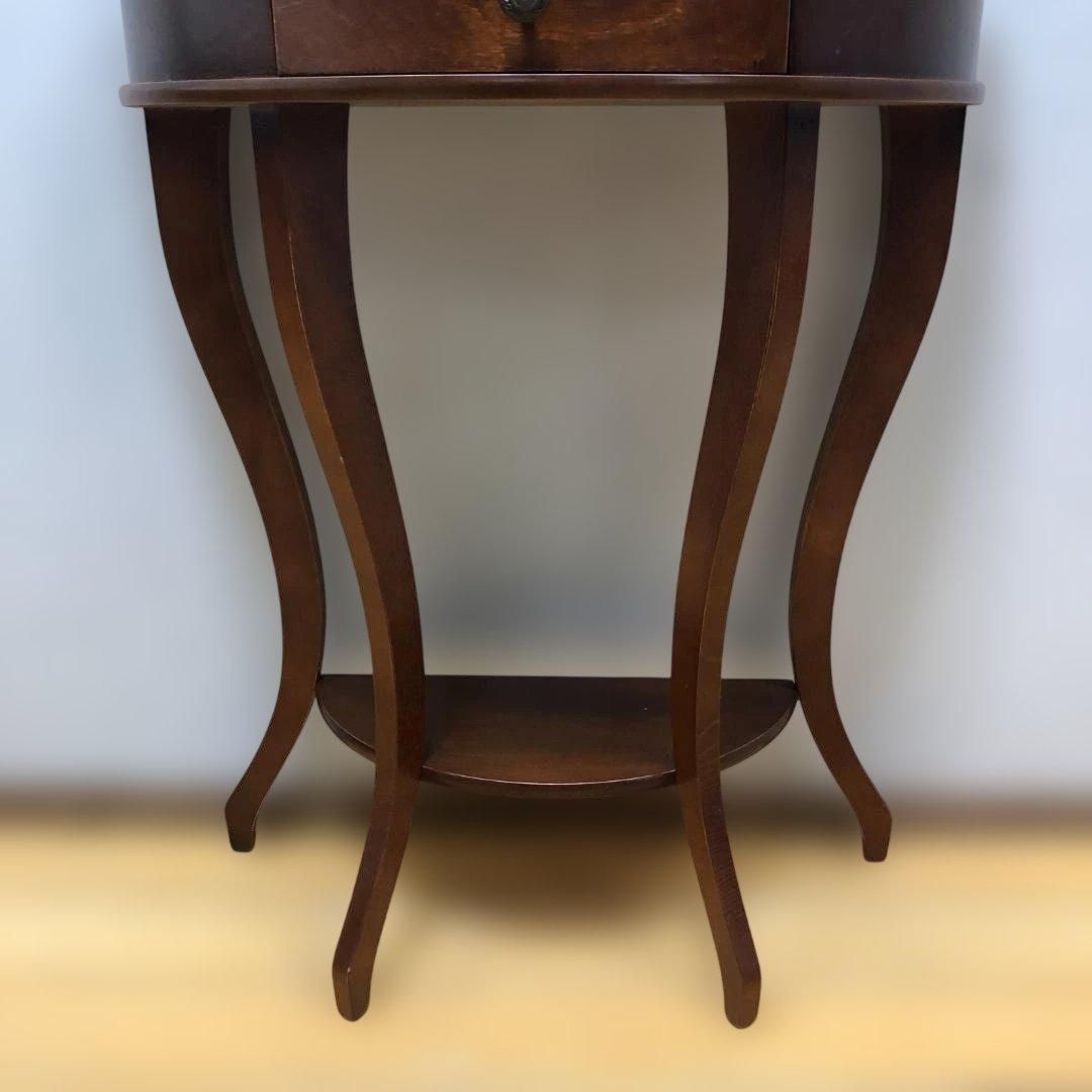 送料無料 クラシック調 半円コンソールテーブル 象嵌風 引き出し付