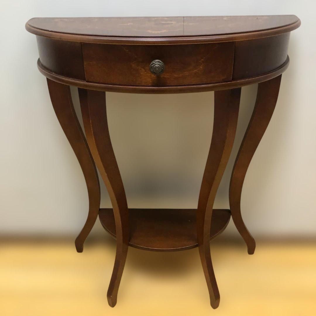 送料無料 クラシック調 半円コンソールテーブル 象嵌風 引き出し付 251127 送料無料 クラシック調 半円コンソールテーブル 象嵌風 引き出し付