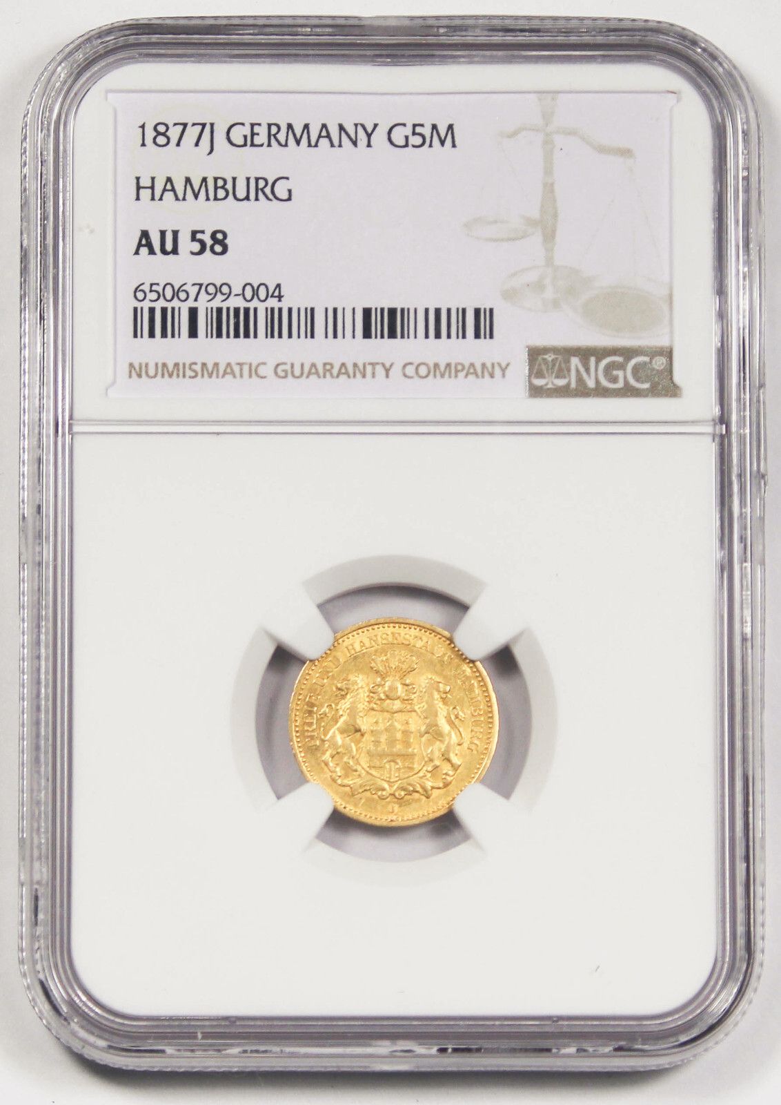 ドイツ ハンブルク 1877 J 5マルク金貨 NGC AU58 AU+ ドイツ諸州