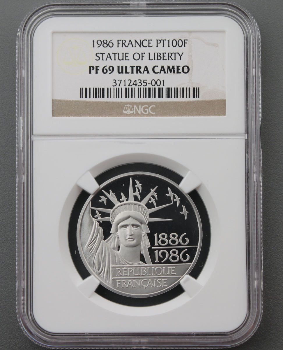 1986年 フランス 100フラン プルーフ プラチナコイン 自由の女神像 NGC