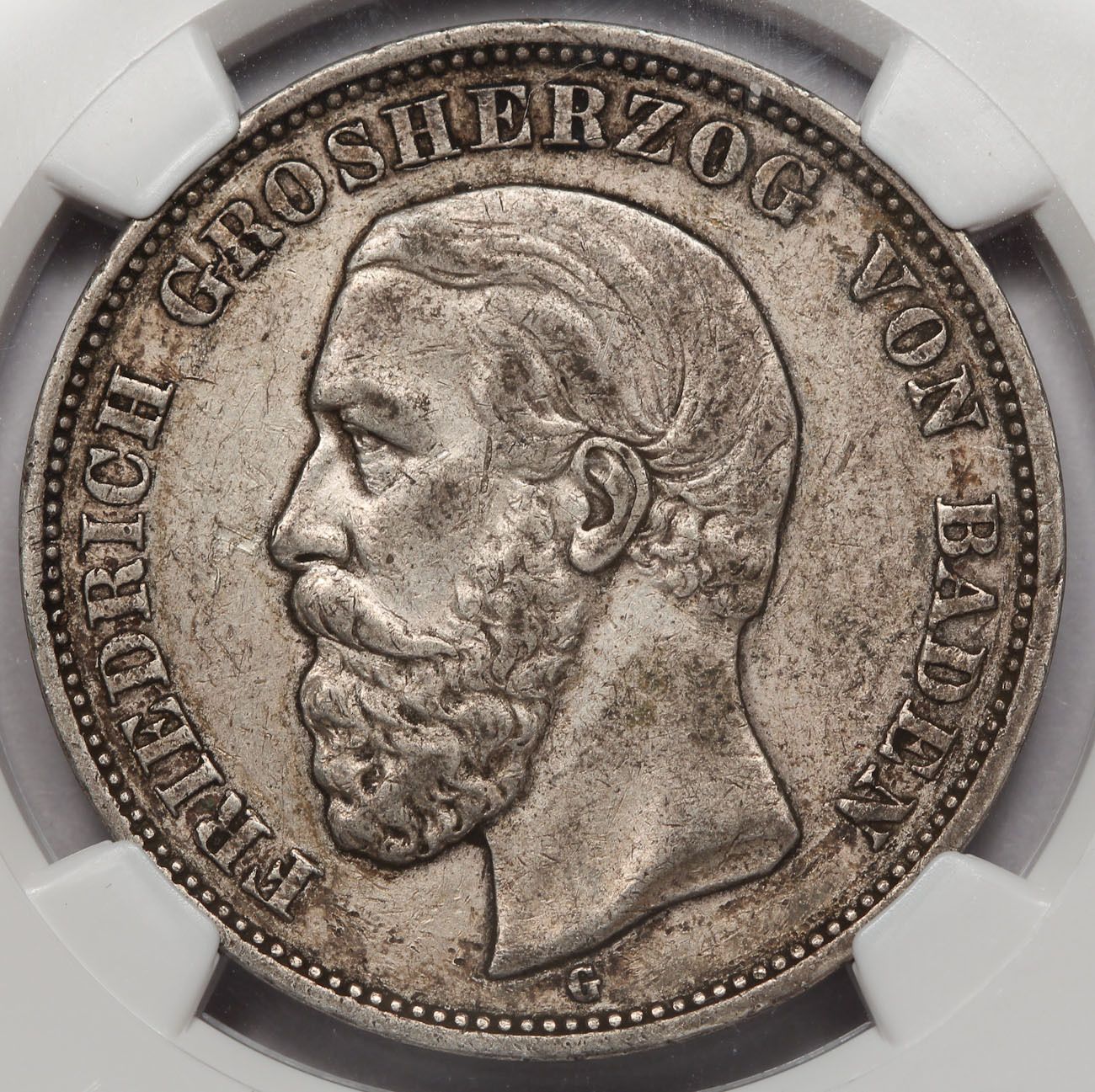 1913年Gドイツ バーデン大公国. 5マルク銀貨　フリードリッヒ2世 1900 G ドイツ バーデン 5 5マルク銀貨 NGC XF40 KM #268 フリードリヒ