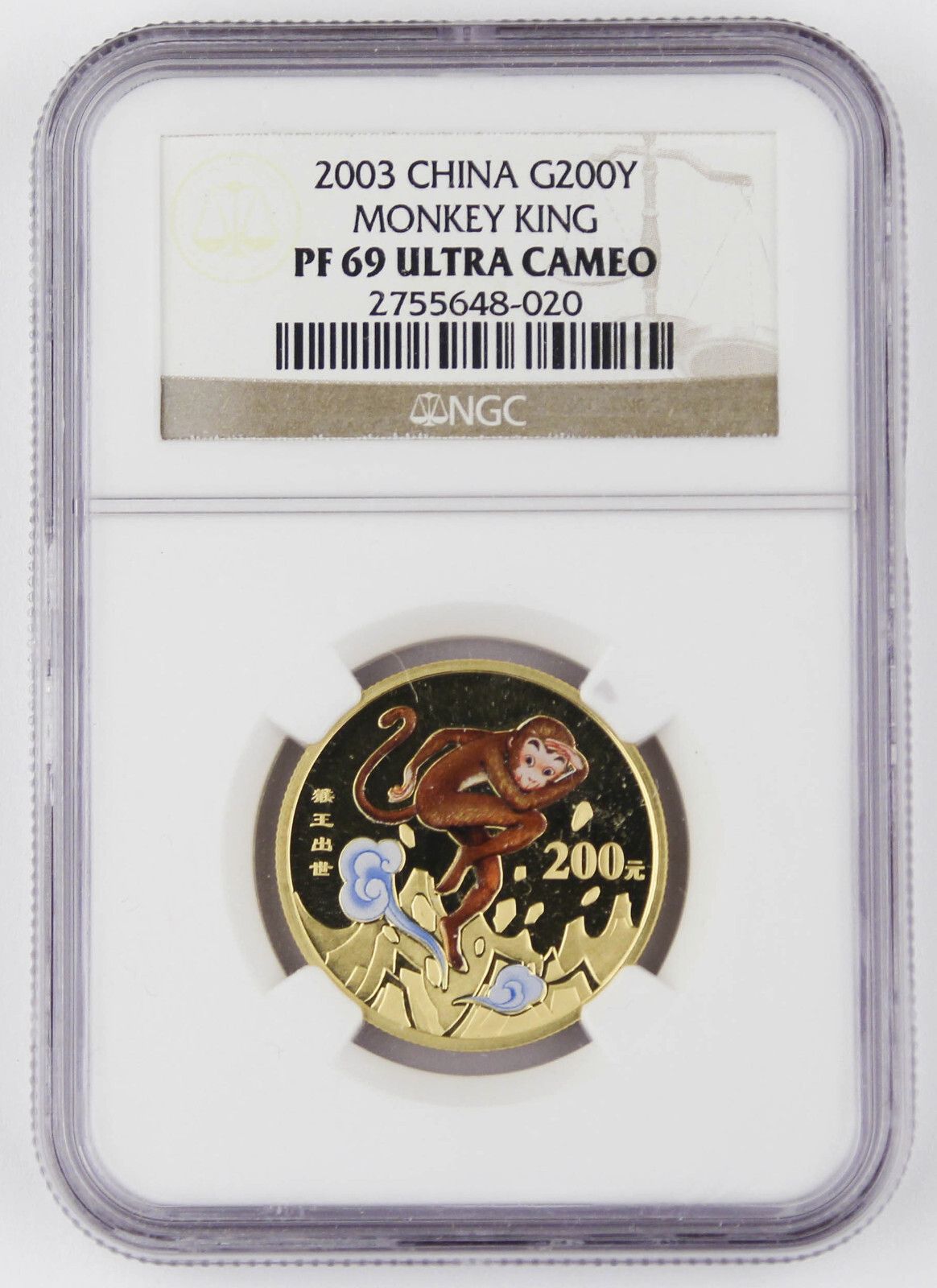 中国 2003年 1/2オンス ゴールドプルーフカラーコイン 孫悟空 NGC PF69