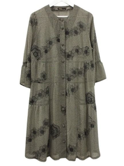 anc シセンドウ 詩仙堂 カーディガン 黒 ちりめん 総柄 シースルー 美品 レディース [975140] 詩仙堂シースルー