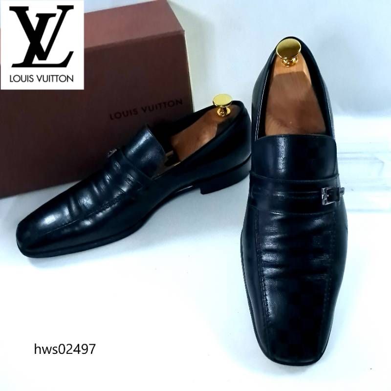 LOUIS VUITTON ローファー ダミエ ベルト 箱あり 8 ブラック スクエア