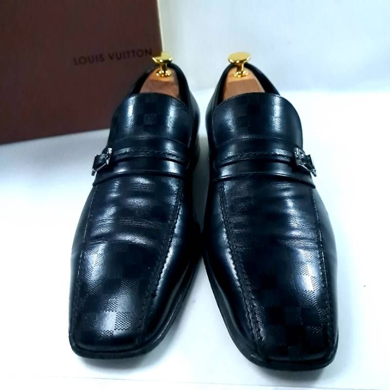 LOUIS VUITTON ローファー ダミエ ベルト 箱あり 8 ブラック スクエア