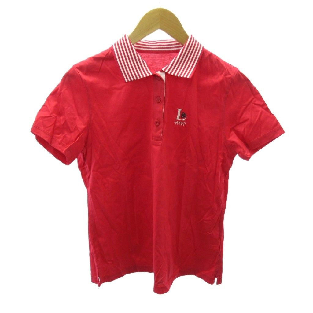ランバン LANVIN ポロシャツ ロゴ 刺繍 半袖 38 赤 レッド 1222 □YHS3