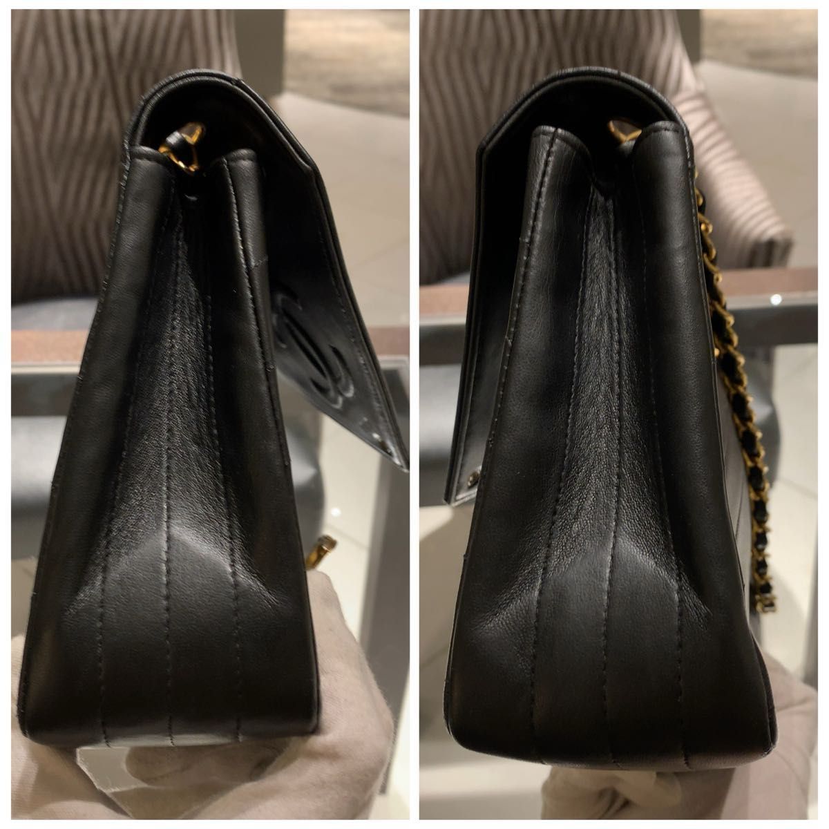 ◎本物 美品 CHANEL マトラッセ ラムスキン Vステッチ L字型ターン