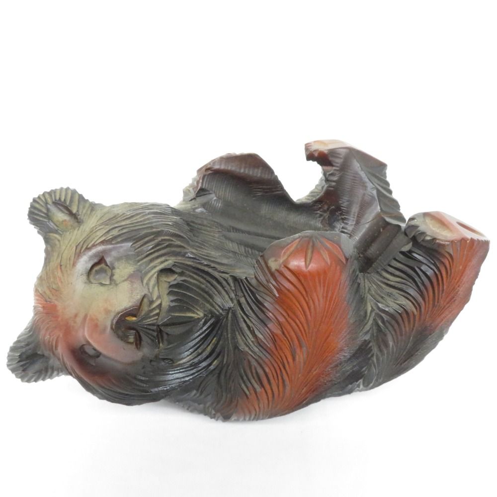 骨董・民芸品 昭和レトロ 木彫り 熊 置物 クマ 熊あら木作 小物入れ