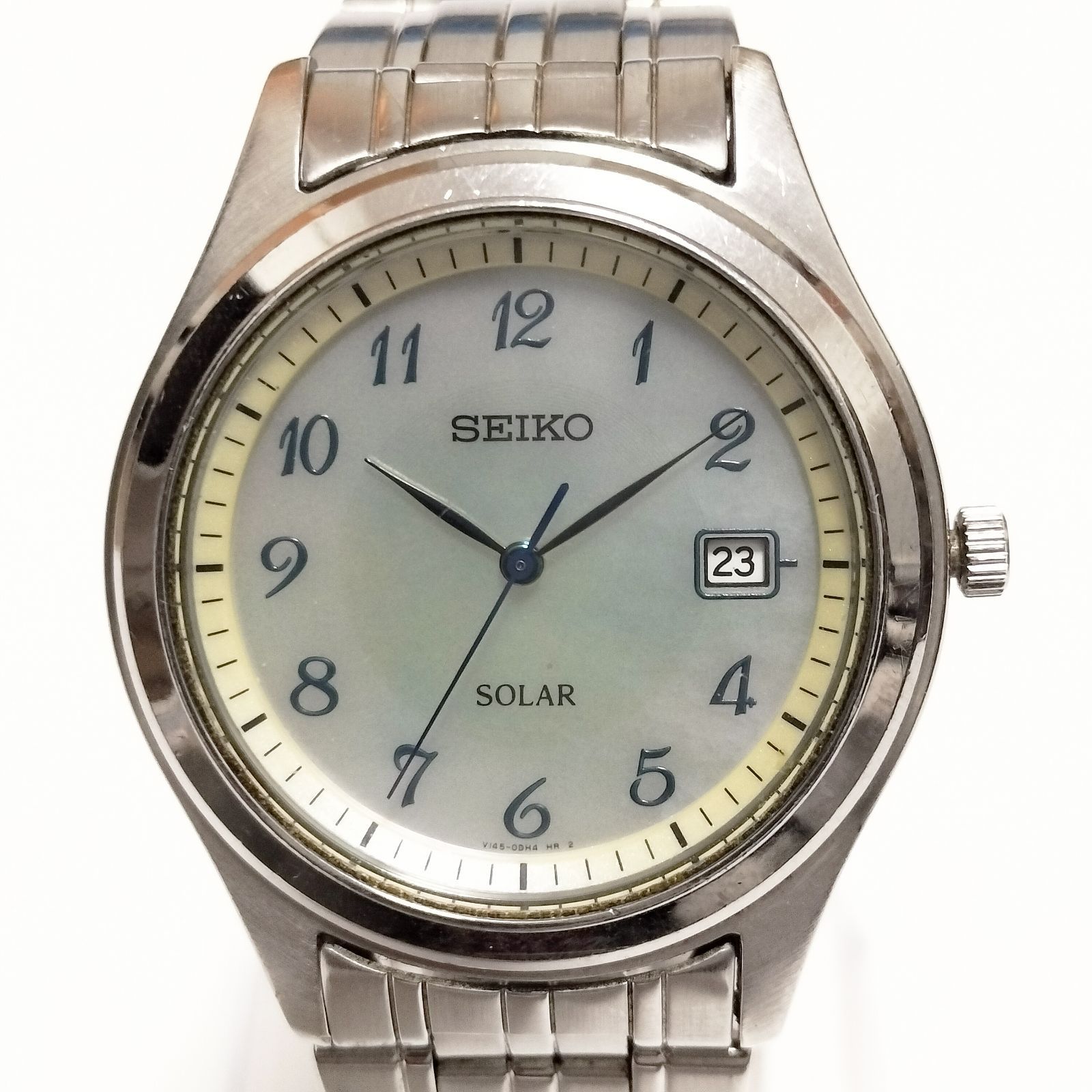 SEIKO メンズ ソーラーアナログウォッチ 36mm デイト シルバーブレス