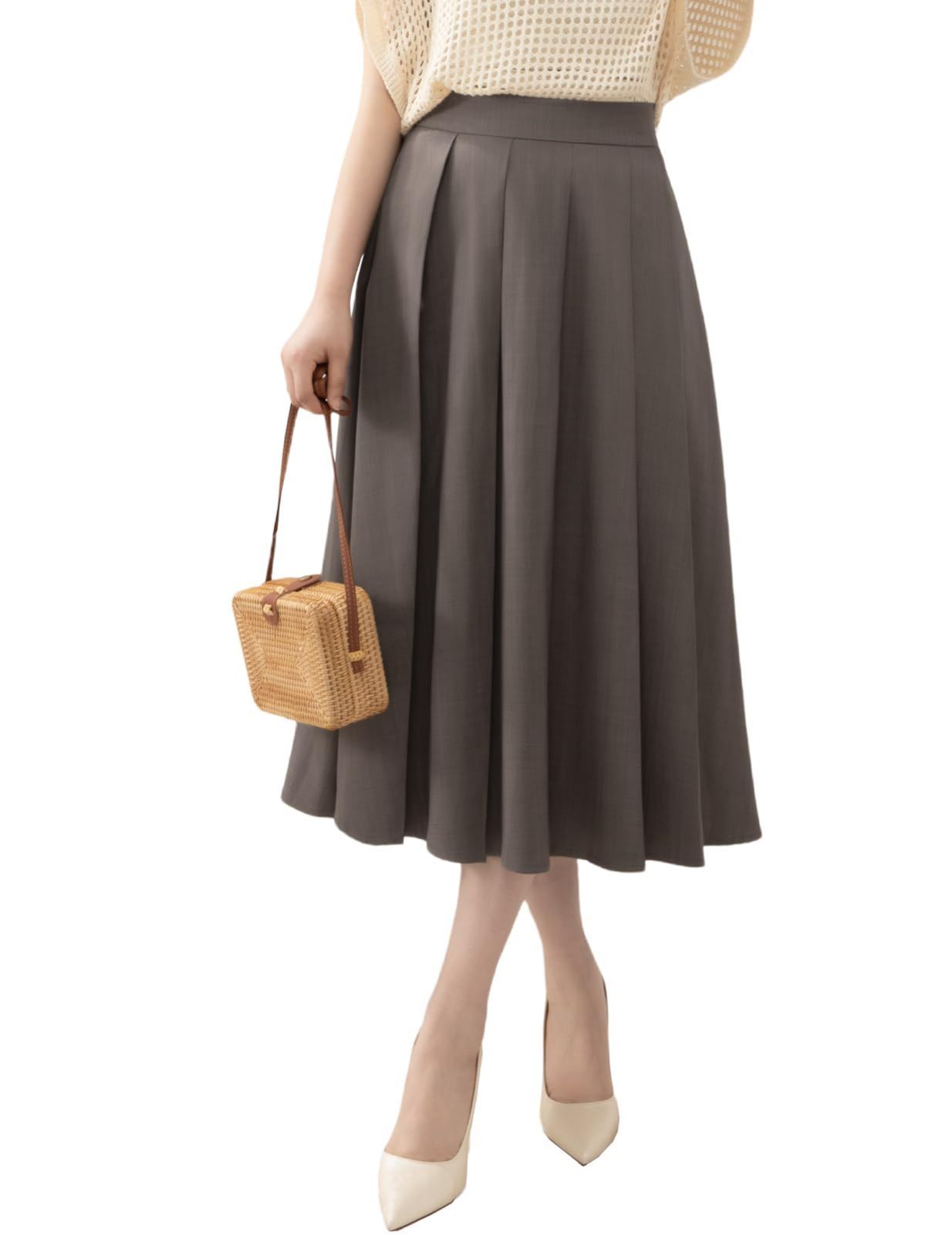 フォーマル オフィス ウェストゴム 無地 通勤 Aライン ロング 制服 ひざ丈 プリーツスカート カジュアル フレア レディース 大きいサイズ スカート [ドレステル]