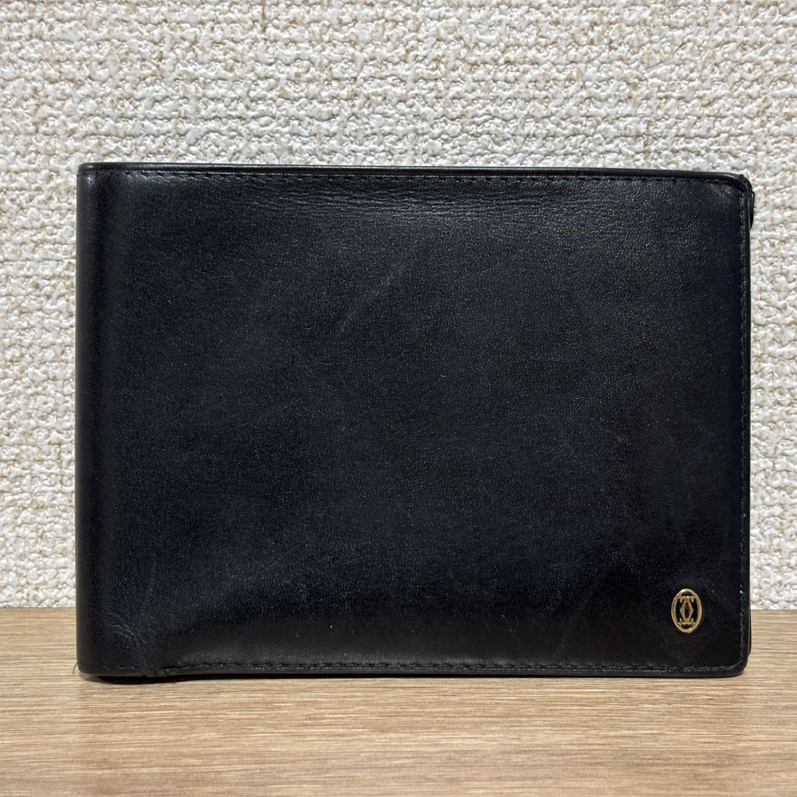 カルティエ ブラックレザー 二つ折り財布 Cartier カルティエ 二つ折り財布 ブラック 黒 レザー 本革 メンズ