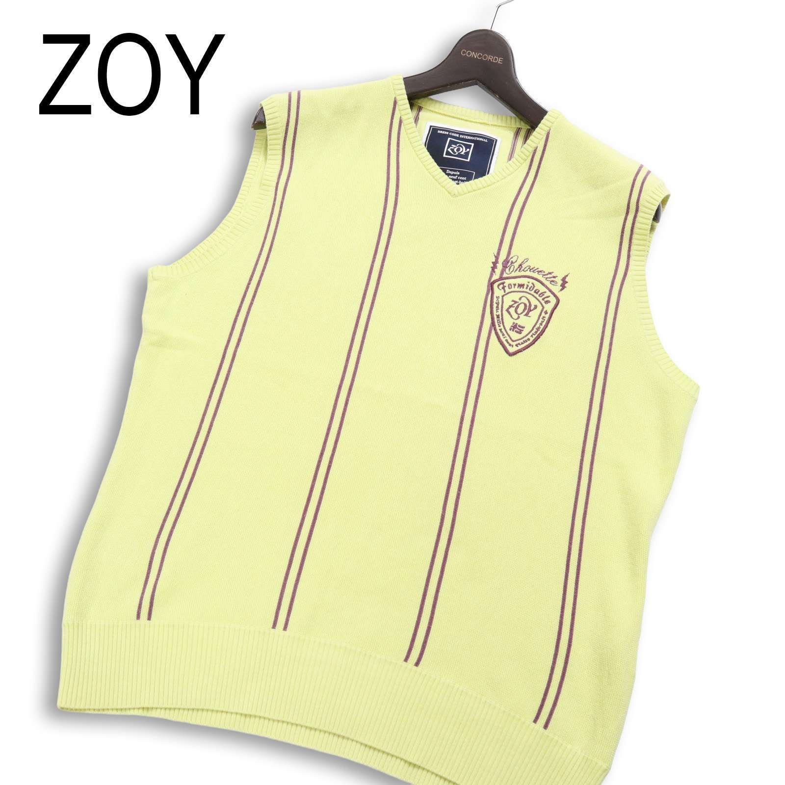 ZOY ゾーイ ゴルフ 通年 ロゴ刺繍☆ Vネック ストライプ ニット ベスト