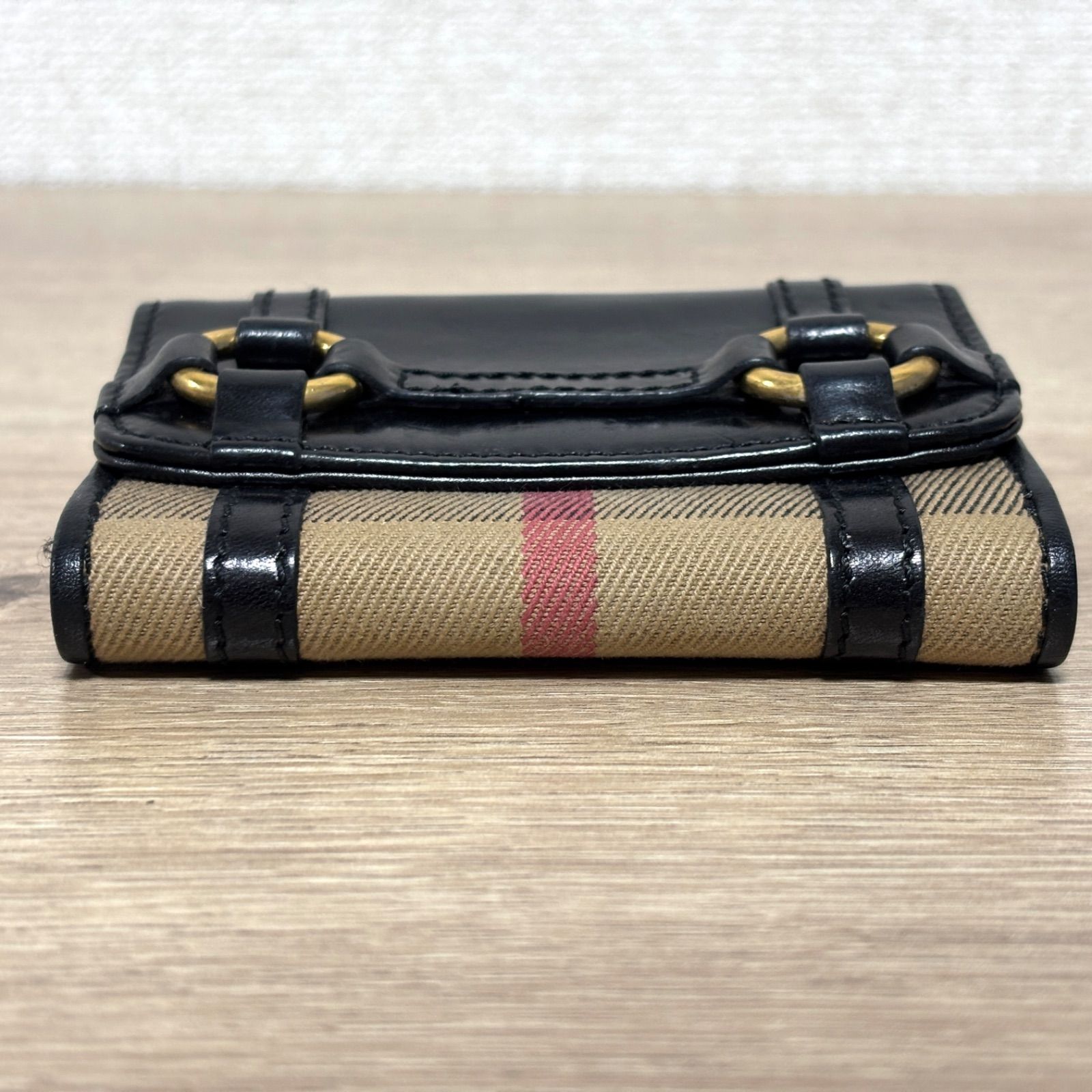 未使用品 バーバリー 折り財布 ホースロゴ キャンバス×レザー ブラウン BURBERRY バーバリー 折り財布 ホースロゴ チェック柄 キャンバス