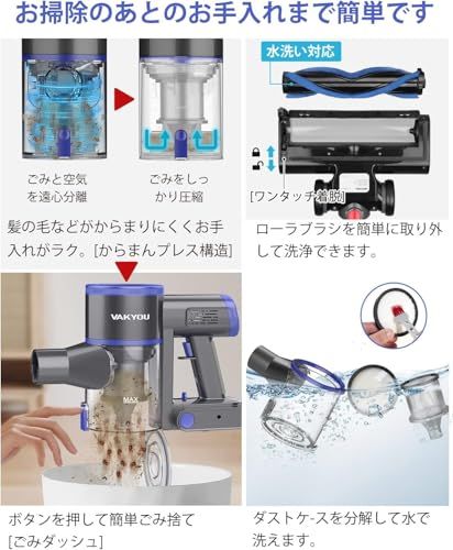 掃除機 コードレス LEDタッチパネル 強い吸引力40000Pa 500W 充電式