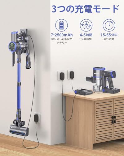 掃除機 コードレス LEDタッチパネル 強い吸引力40000Pa 500W 充電式