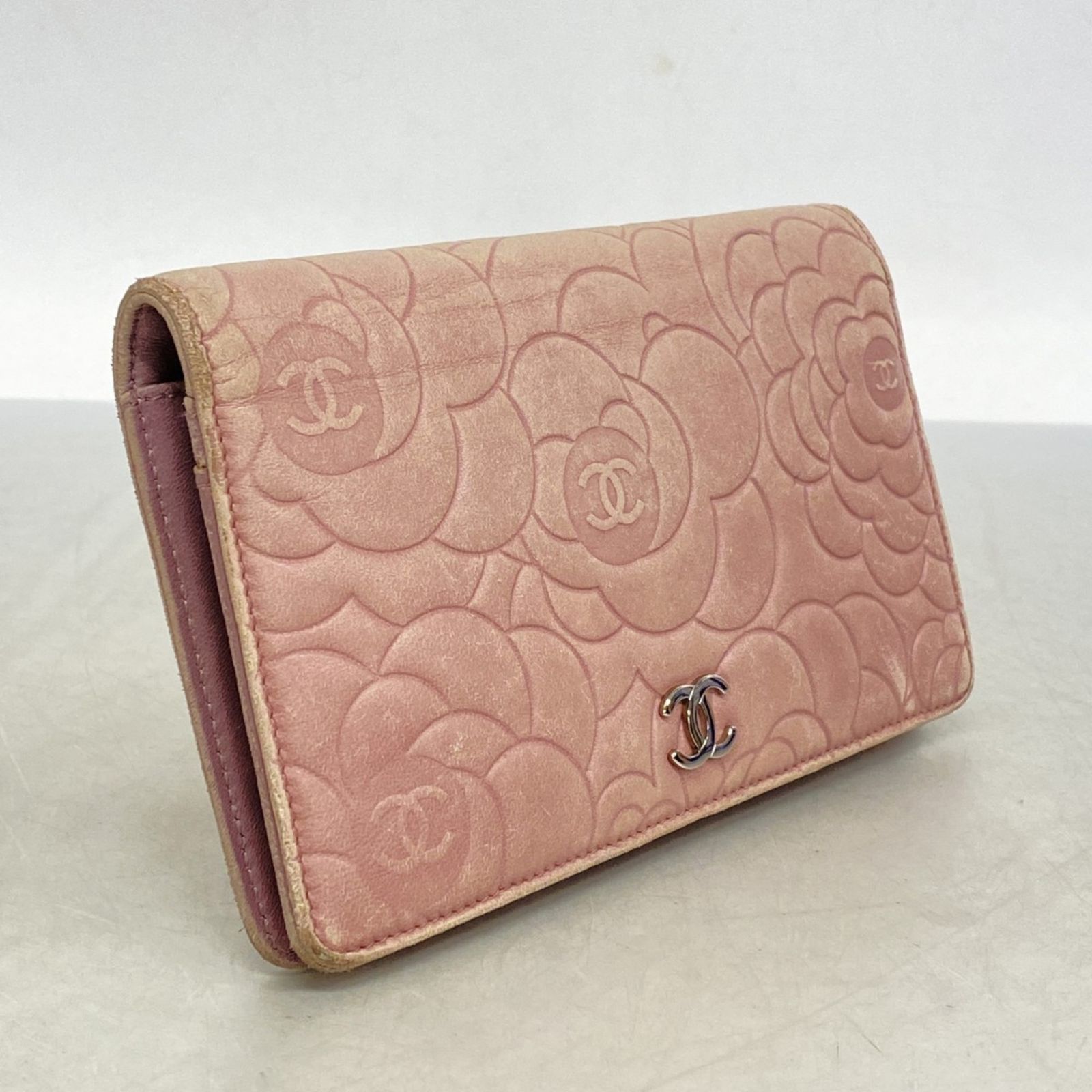 シャネル(Chanel) シャネル 長財布 カメリア ラムスキン ピンク