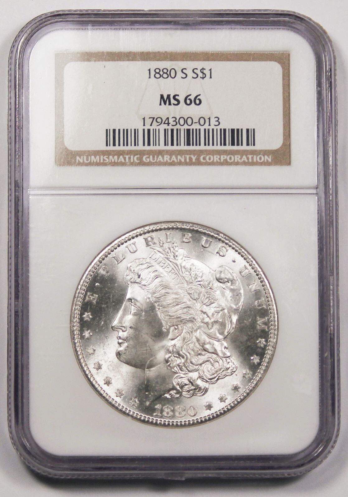1880年 S シルバー モルガン ダラー $1 サンフランシスコ NGC MS66 GEM