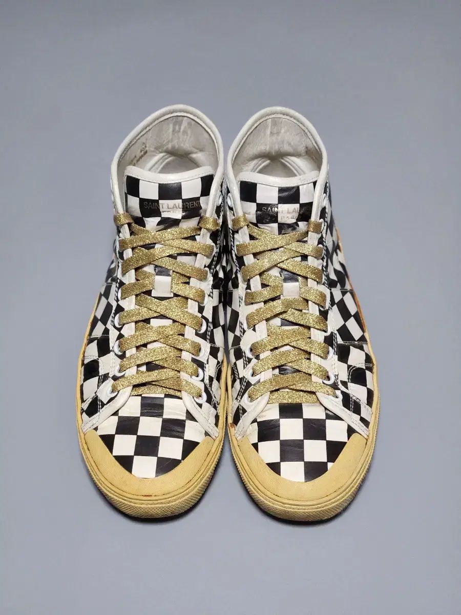 名作 SAINT LAURENT チェッカーパターン スニーカー サンローラン ☆新品 サンローラン ゼブラ柄 ダメージスニーカー ☆新品 サン