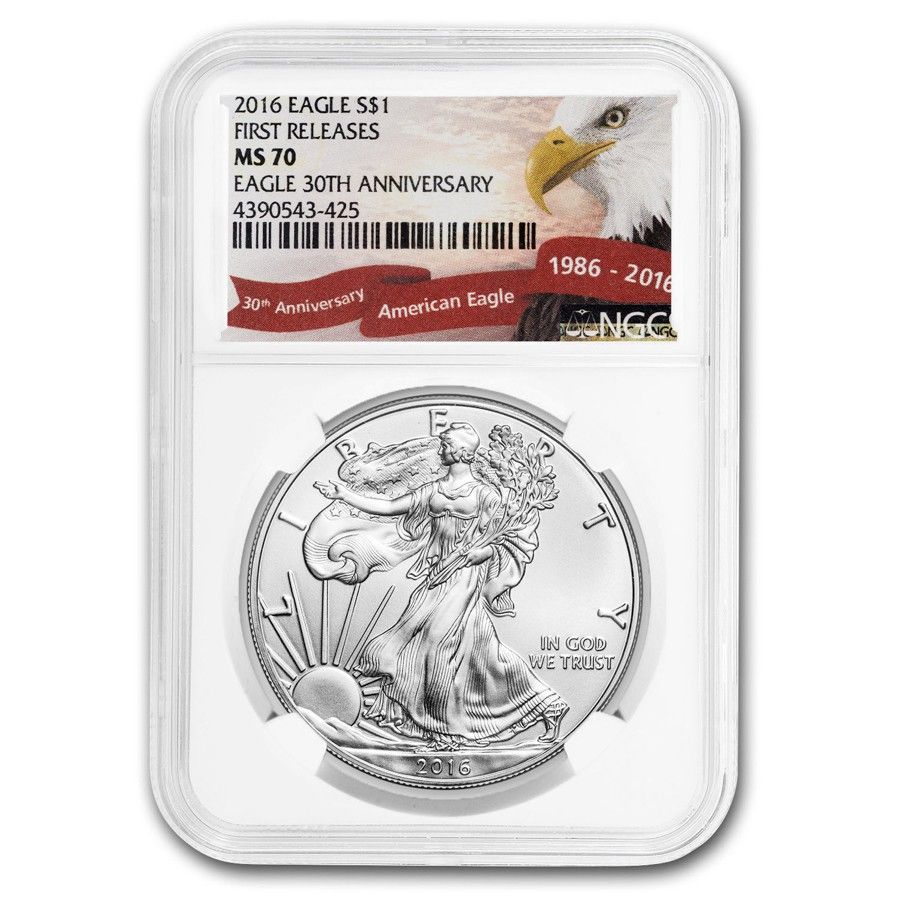 【新品】Silver Eagleイーグル銀貨2016 PCGS MS70 30年 2016 シルバー イーグル MS-70 NGC (FR、イーグルラベル、30周年記念