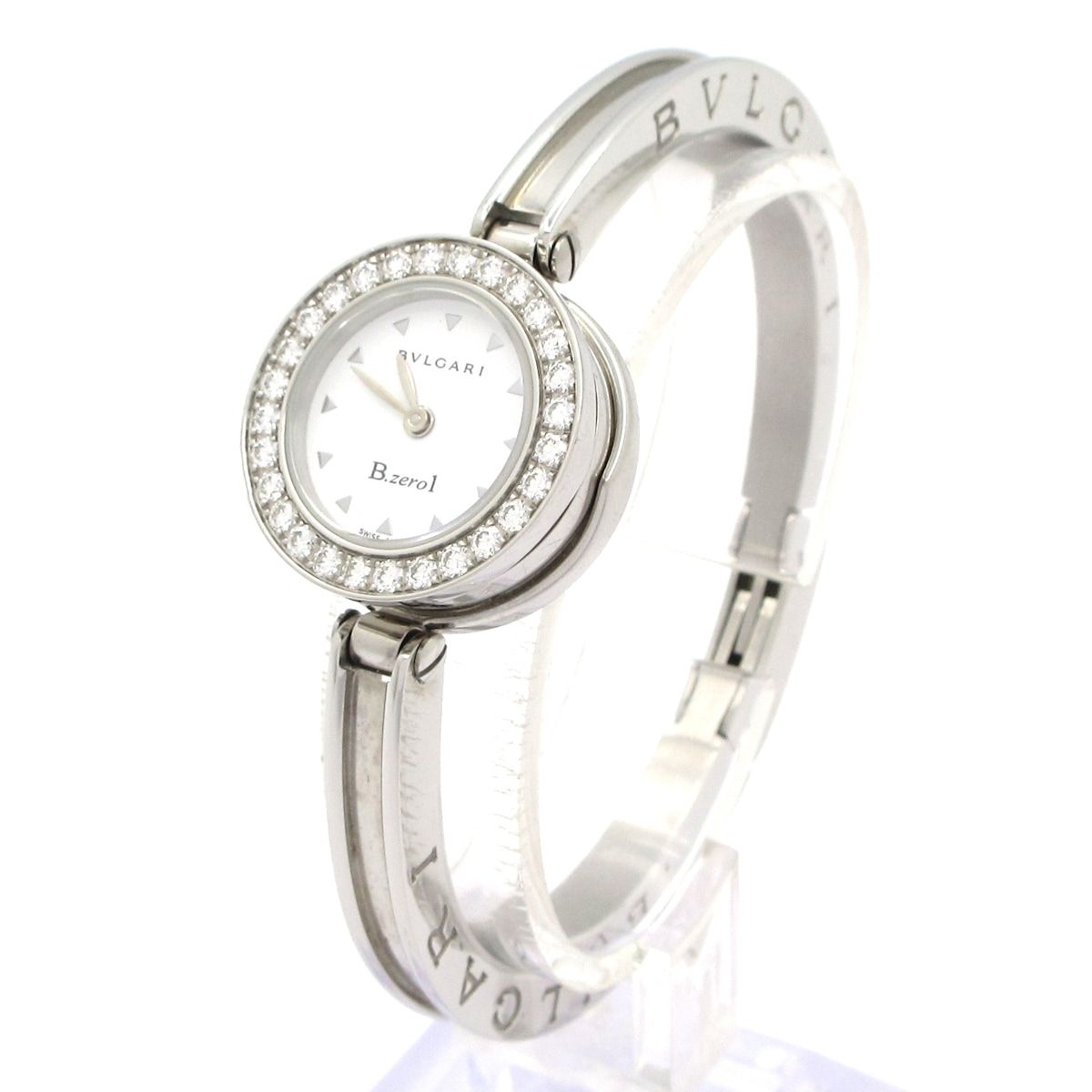稼働品　新品同様BVLGARI B.zero1 ホワイト腕時計 BVLGARI B.zero1 ホワイトレザー 時計磨き済み BZ22S ダイヤビー