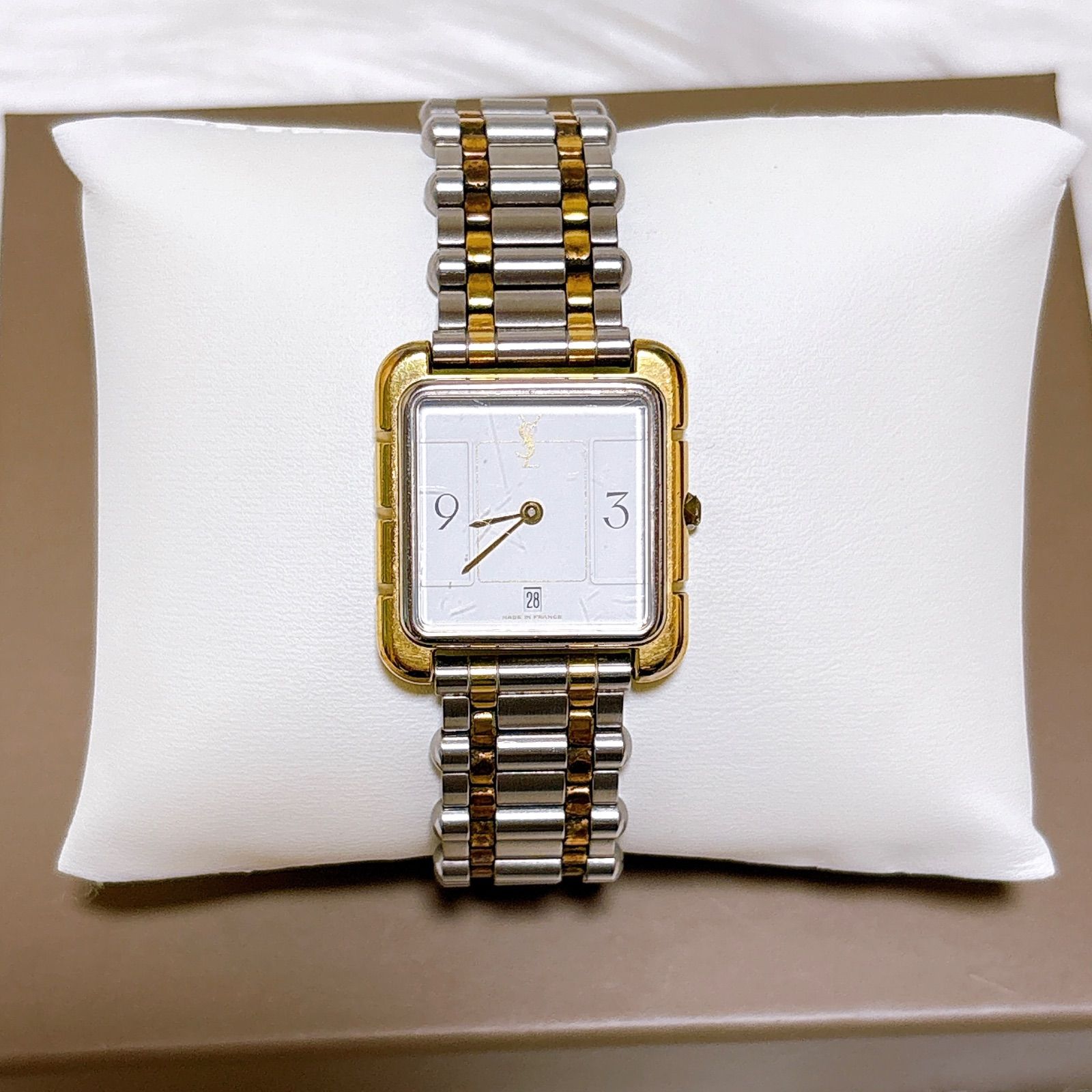 イヴサンローラン　レディース　腕時計　スクエア　電池交換済み イヴサンローラン YSL 電池交換済み クォーツデイト スクエア コンビ