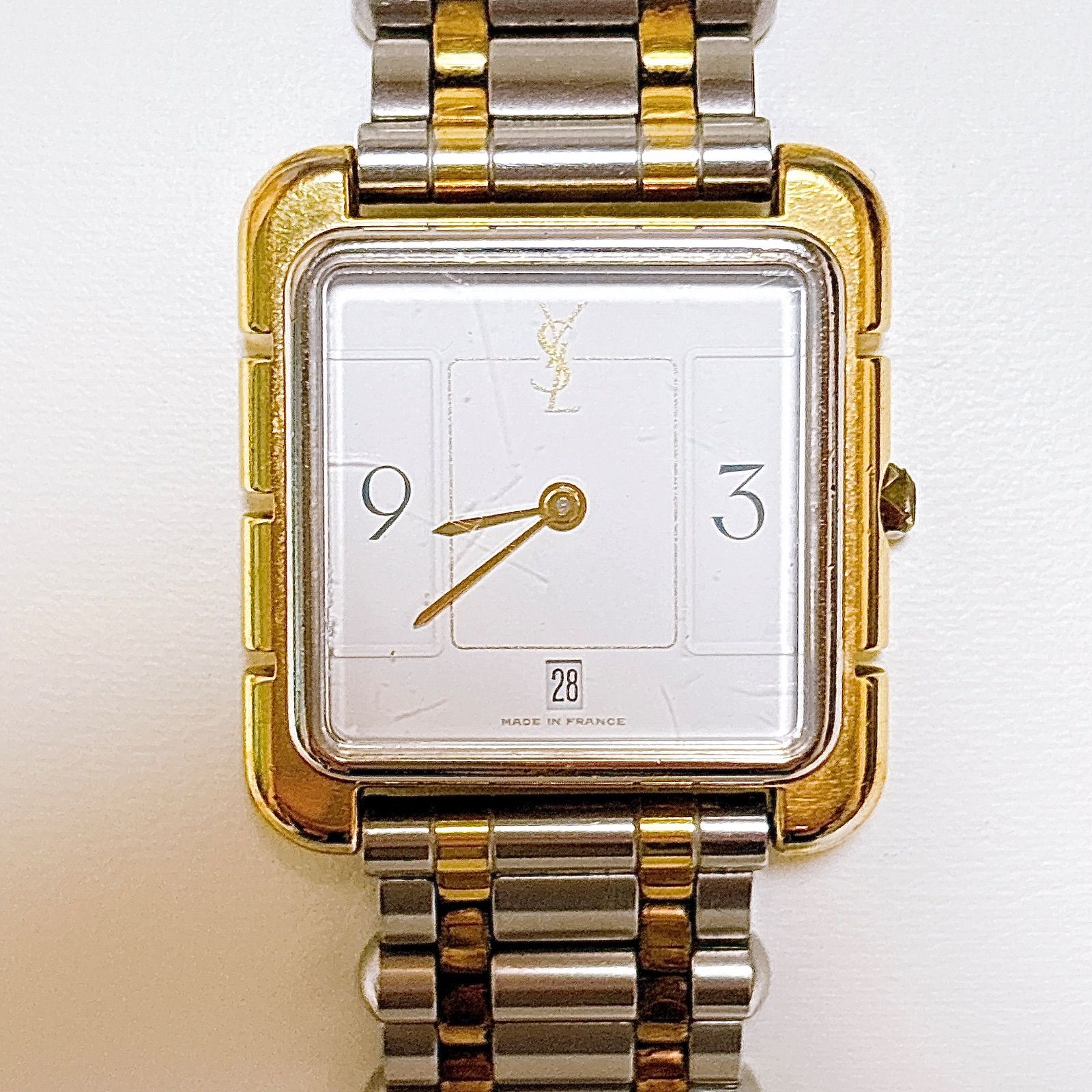 イヴサンローラン YSL 電池交換済み クォーツデイト スクエア コンビ