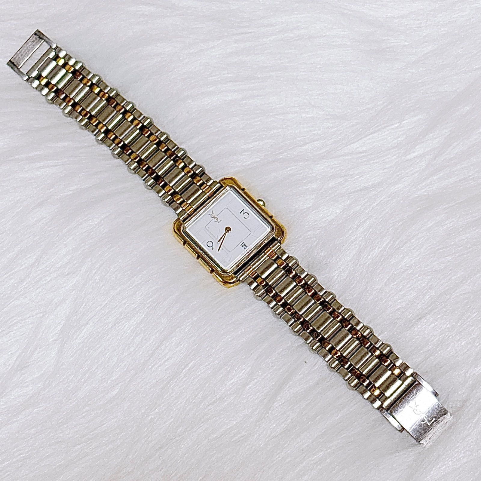 イヴサンローラン YSL 電池交換済み クォーツデイト スクエア コンビ