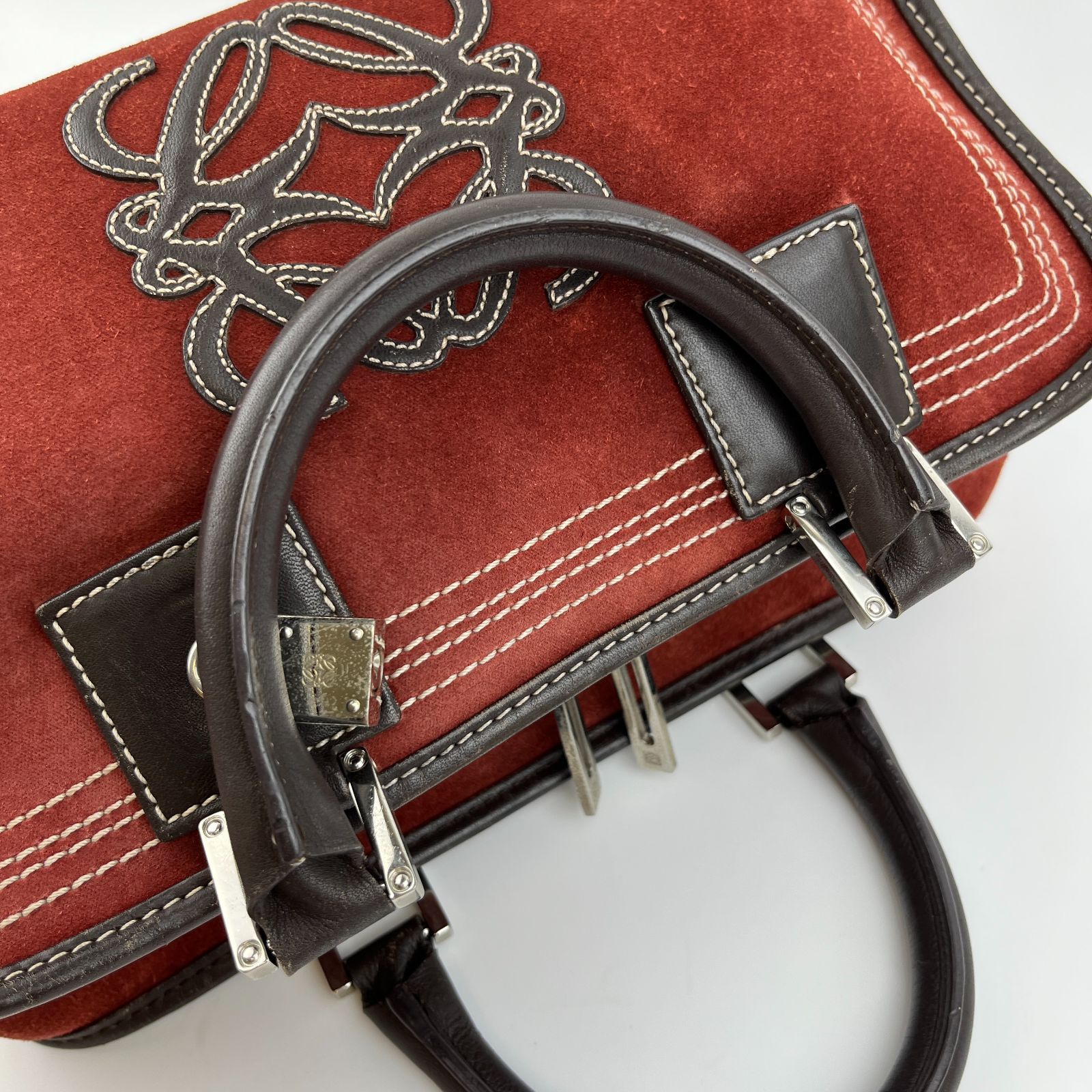 中古】LOEWE ロエベ アナグラム アマソナ28 ハンドバッグ レッド