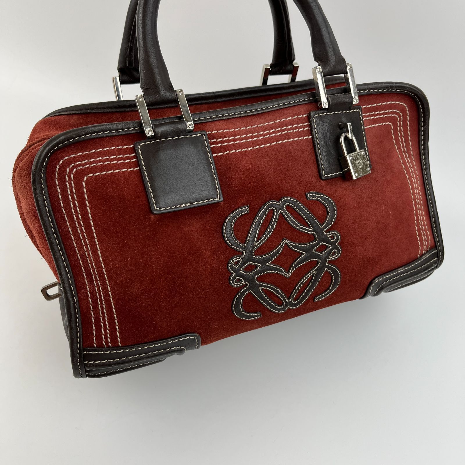 中古】LOEWE ロエベ アナグラム アマソナ28 ハンドバッグ レッド