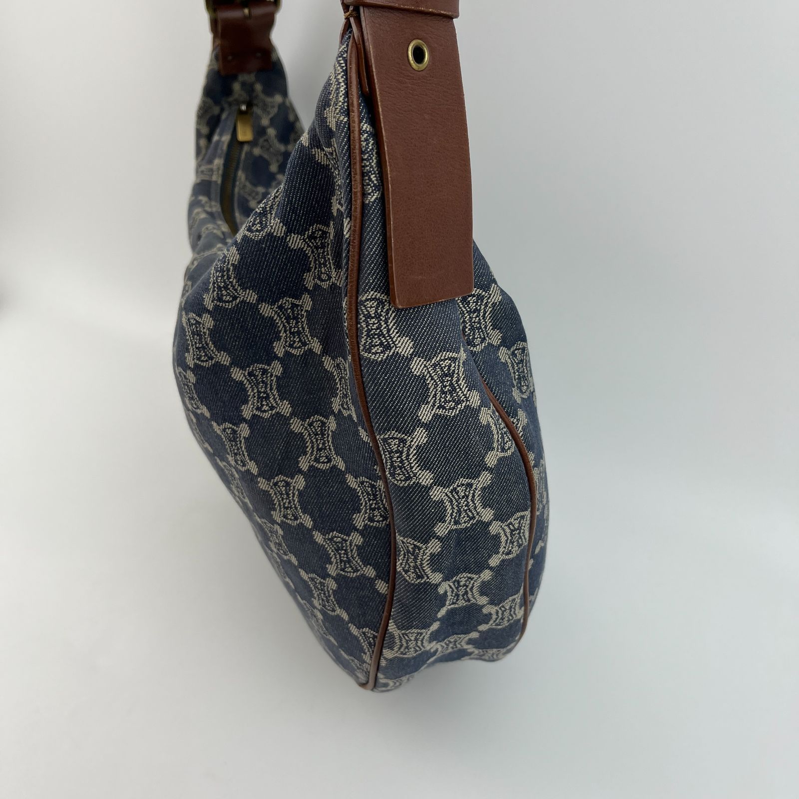 中古】CELINE セリーヌ ショルダーバッグ ネイビー ブラウン レザー