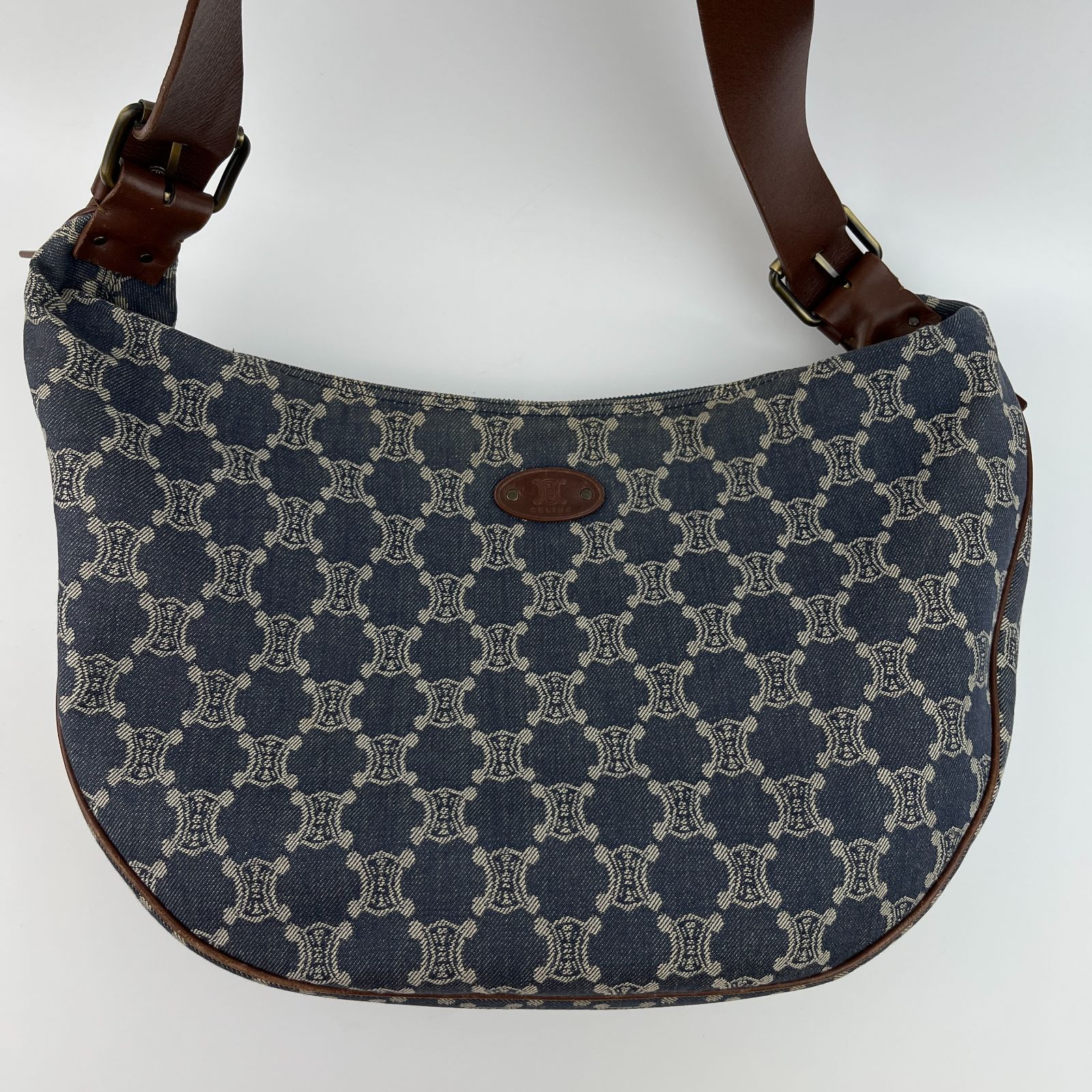 中古】CELINE セリーヌ ショルダーバッグ ネイビー ブラウン レザー