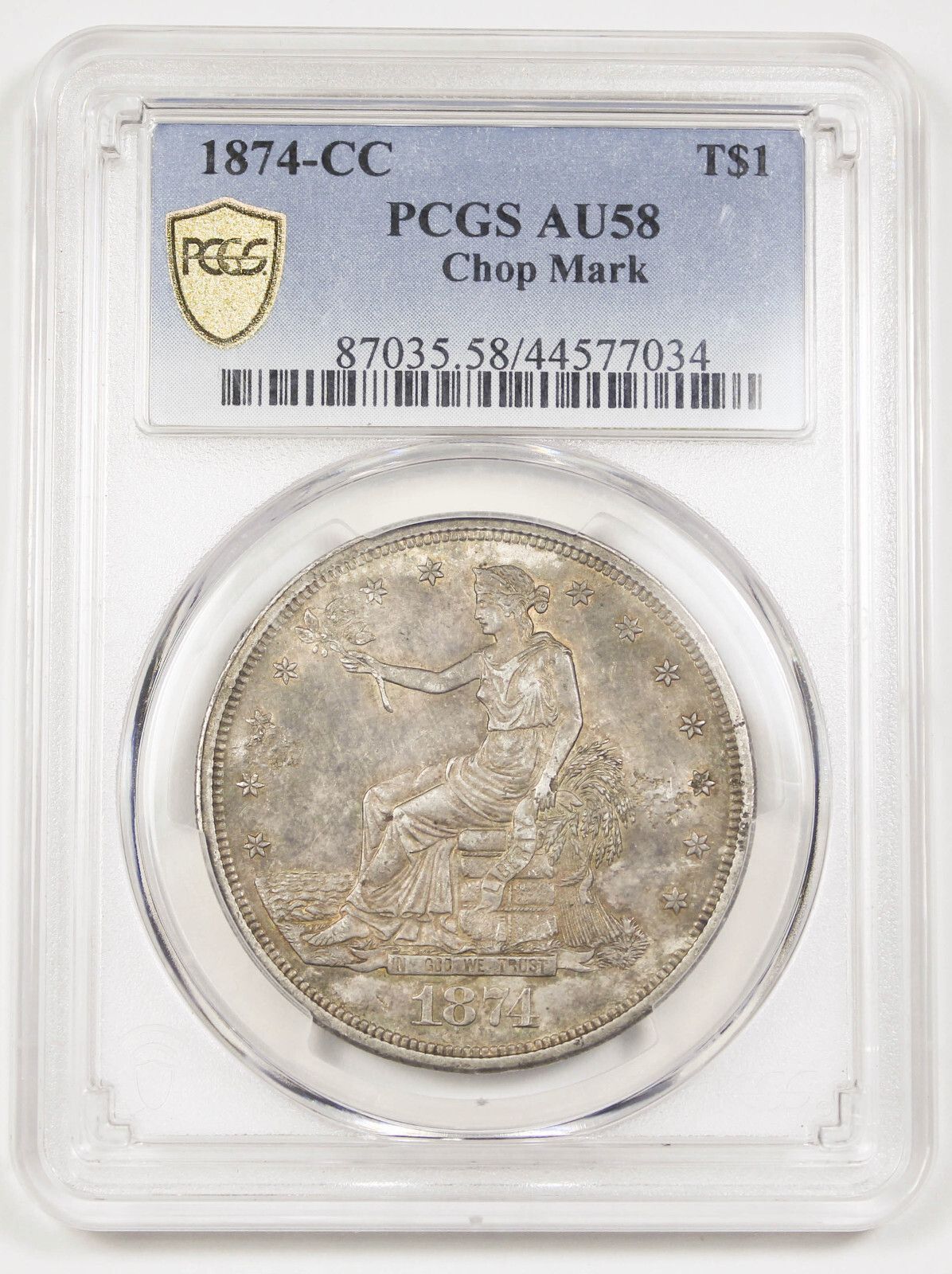 アメリカ合衆国 1874 CC 1ドル貿易ドル銀貨 PCGS AU58 チョップマーク