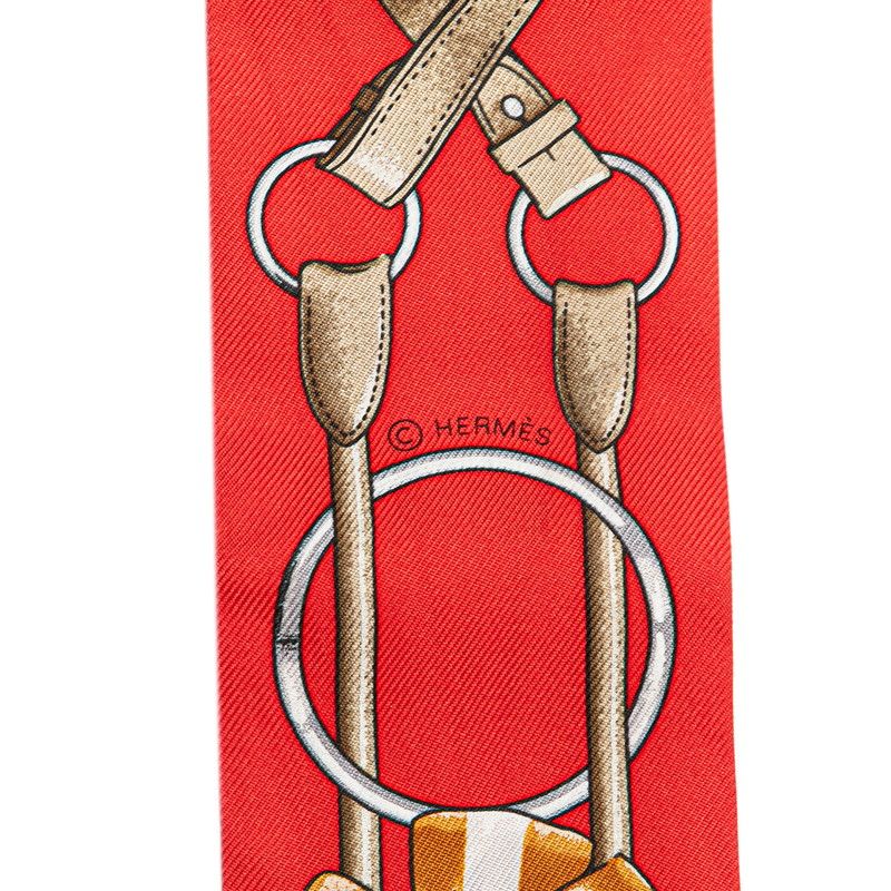 エルメス ツイリー Jumping ジャンピング レッド マルチカラー シルク