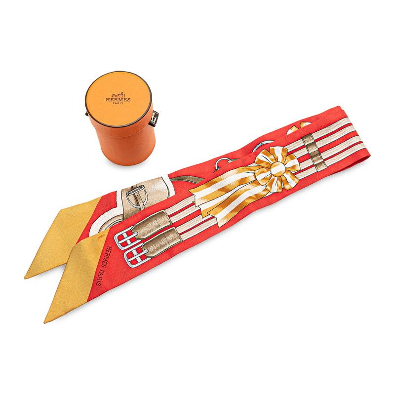 エルメス ツイリー Jumping ジャンピング レッド マルチカラー シルク