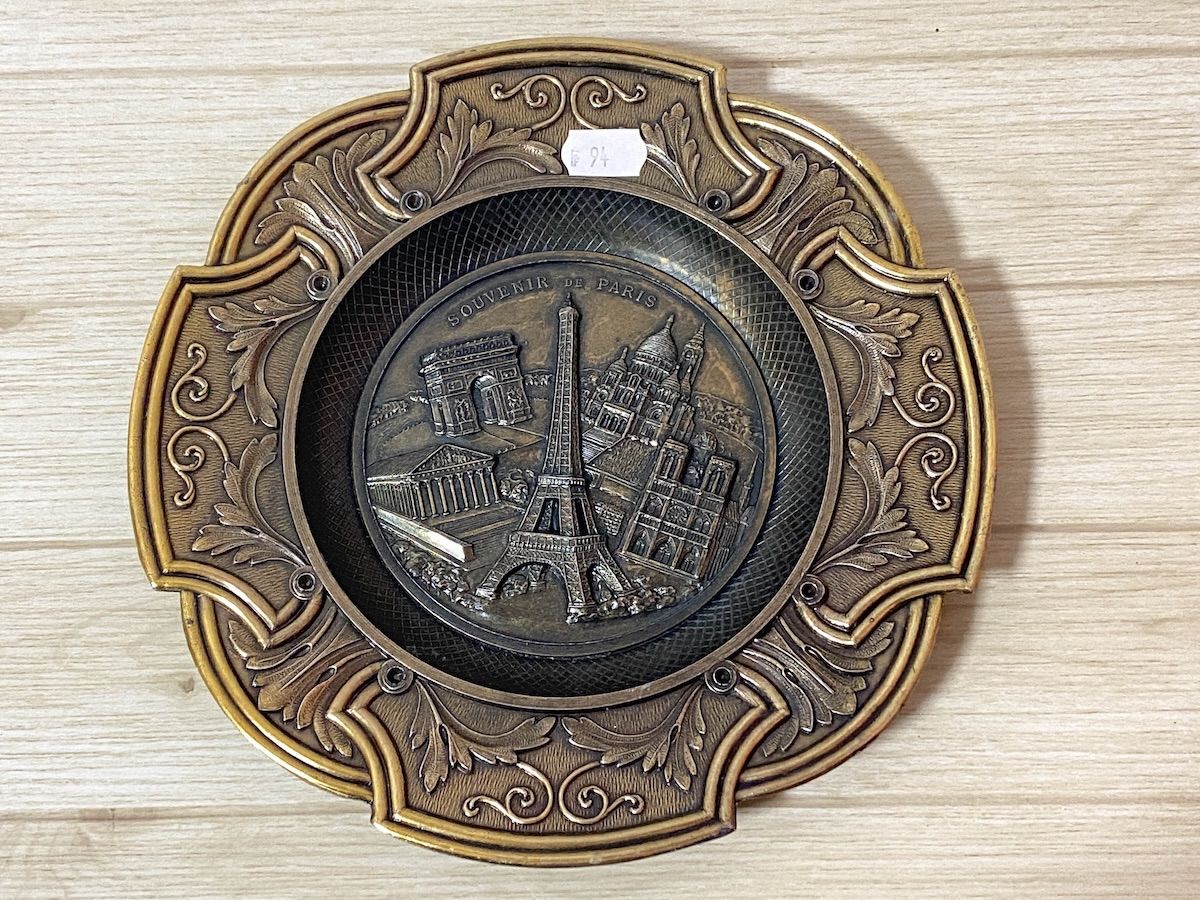 ZK228】真鍮製 フランス土産 トレイ エッフェル塔 プレート お盆