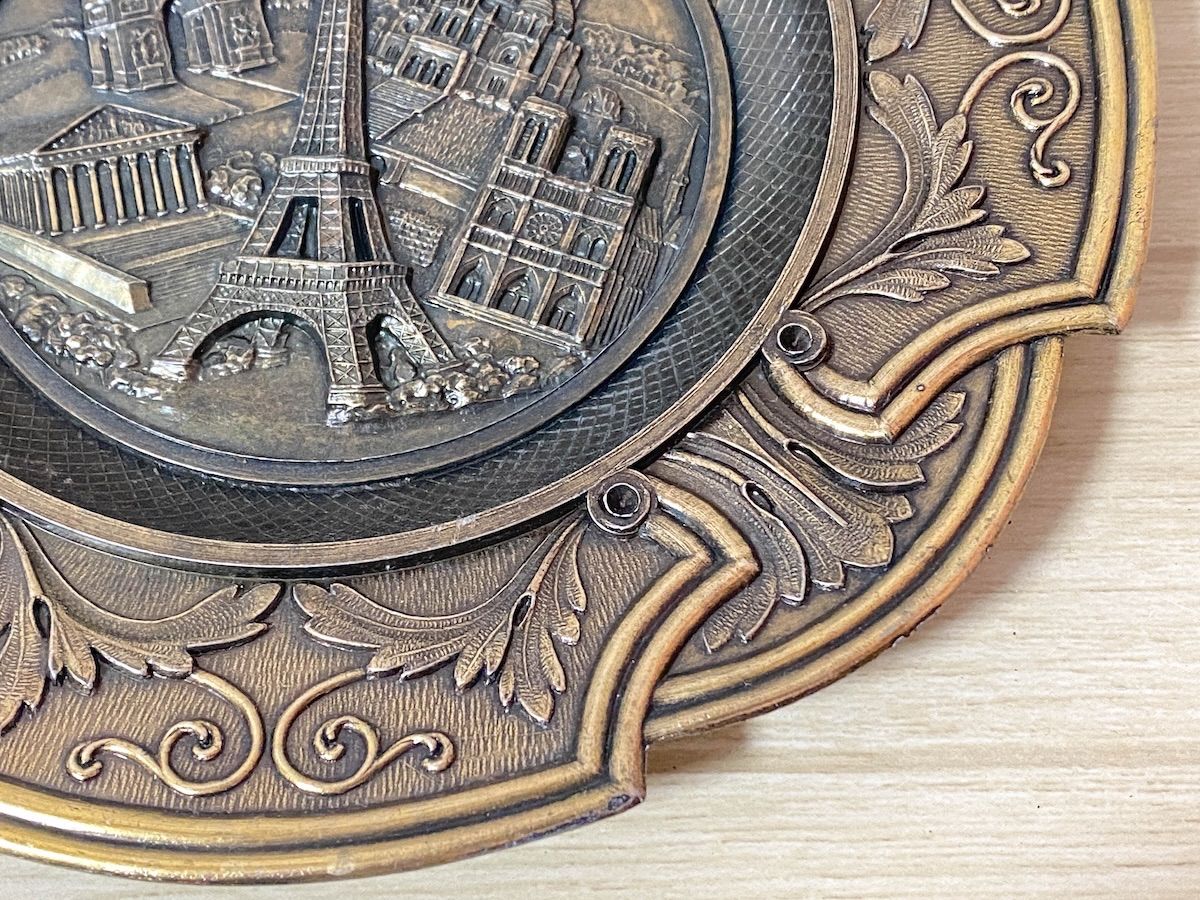 ZK228】真鍮製 フランス土産 トレイ エッフェル塔 プレート お盆
