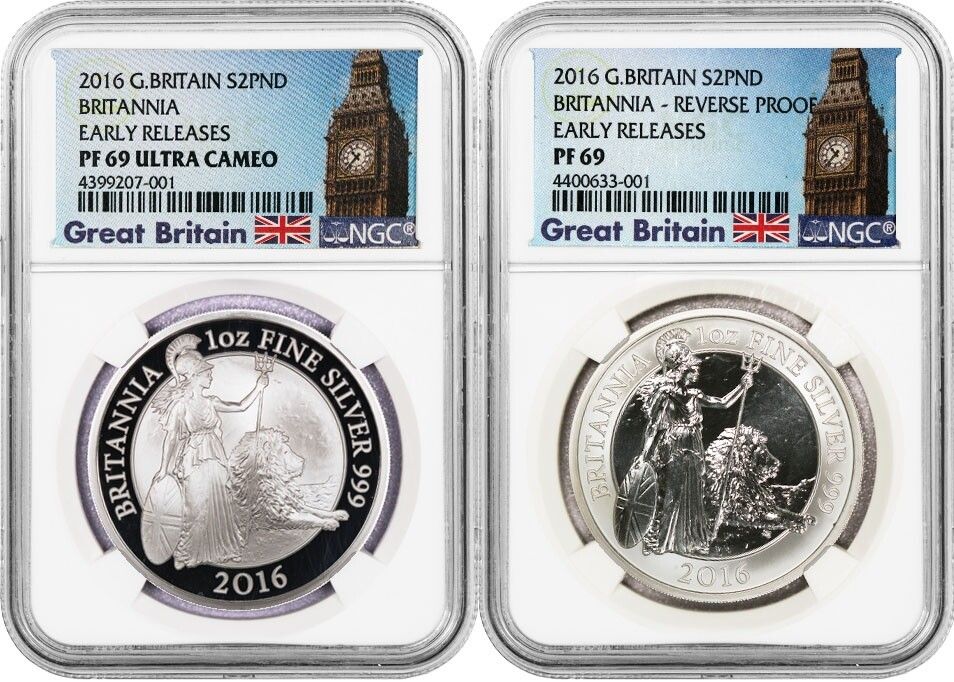 2016 ￡2 2枚セット プルーフ グレートブリテン 1オンス シルバー