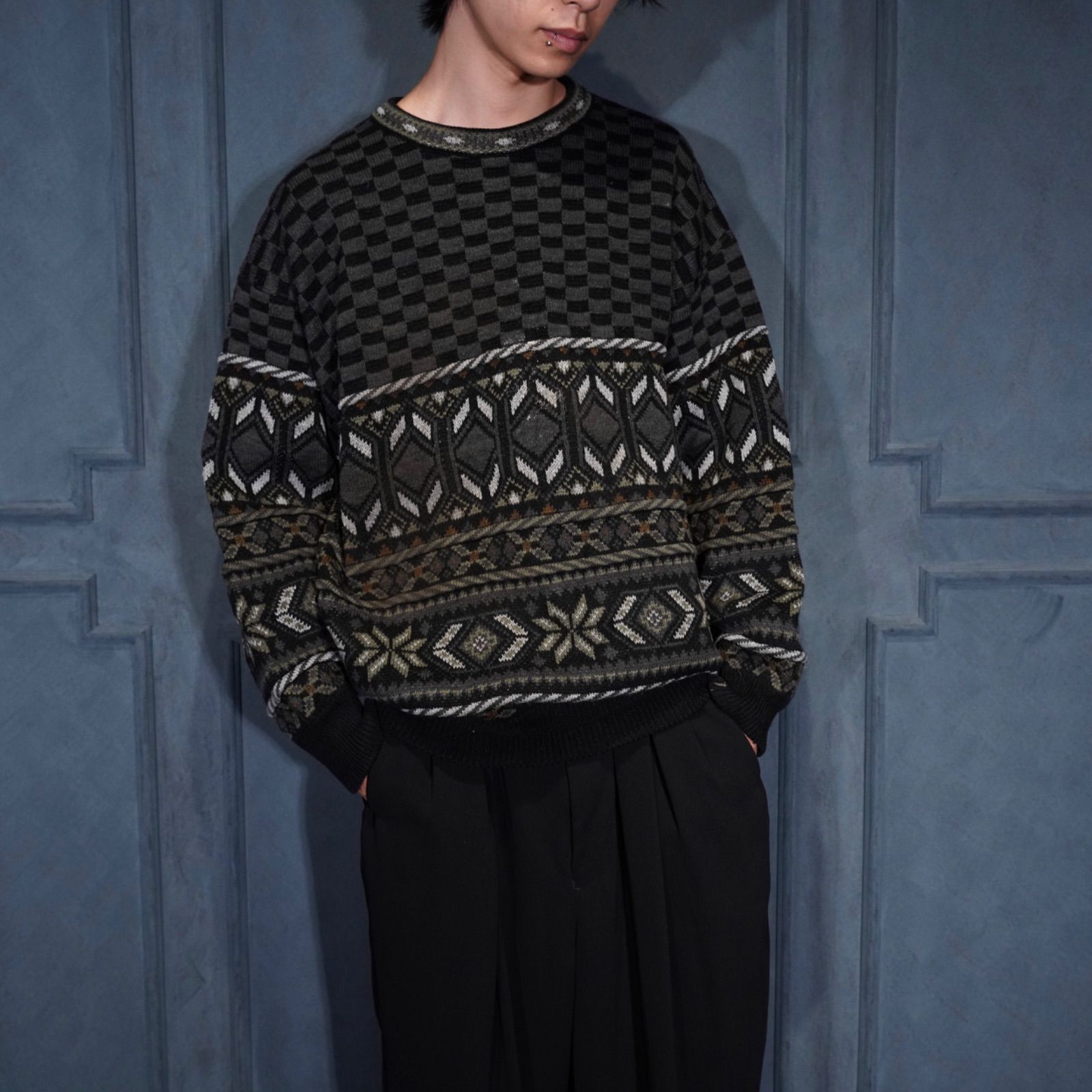 EU VINTAGE ヨーロッパ古着ケーブルデザインミックスニット EU VINTAGE 