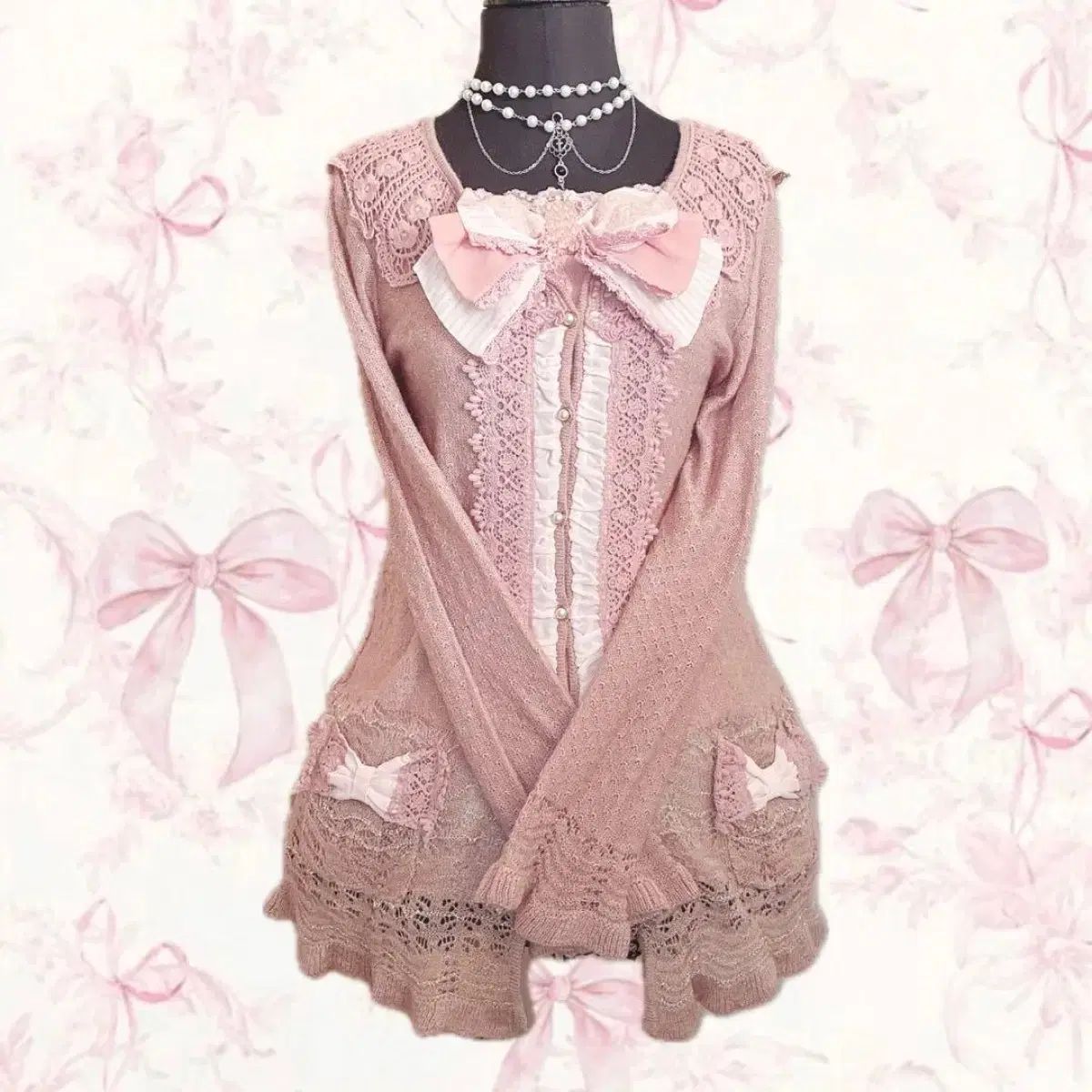 希少axesfemme フリルカーディガン　ピンク　レースリボンリズリサ姫風 希少axesfemme フリルカーディガン ピンク レースリボンリズリサ姫風